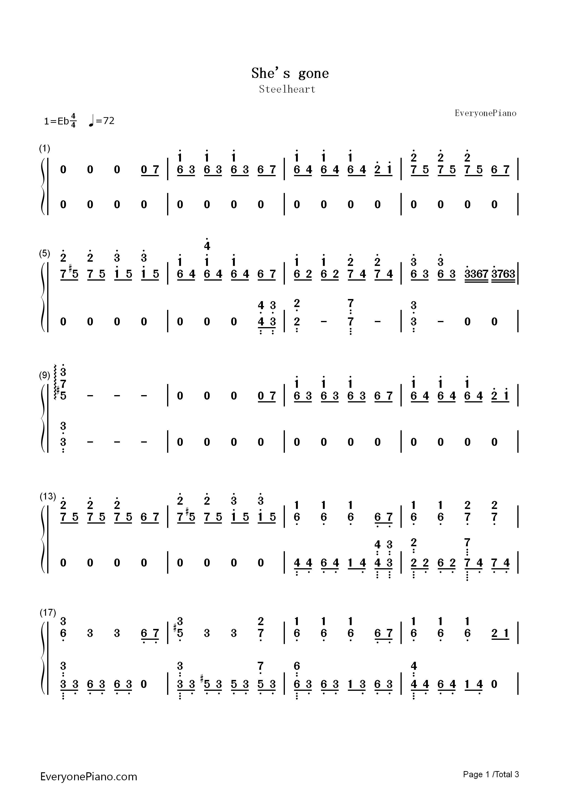 She's_Gone钢琴简谱_Steelheart演唱