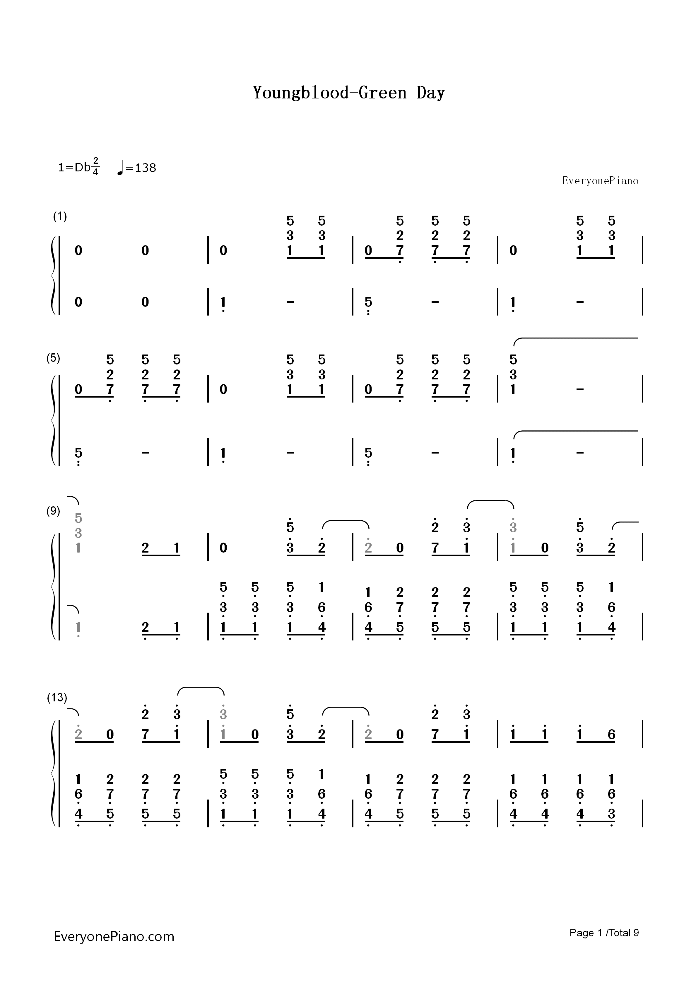 Youngblood钢琴简谱_Green_Day演唱