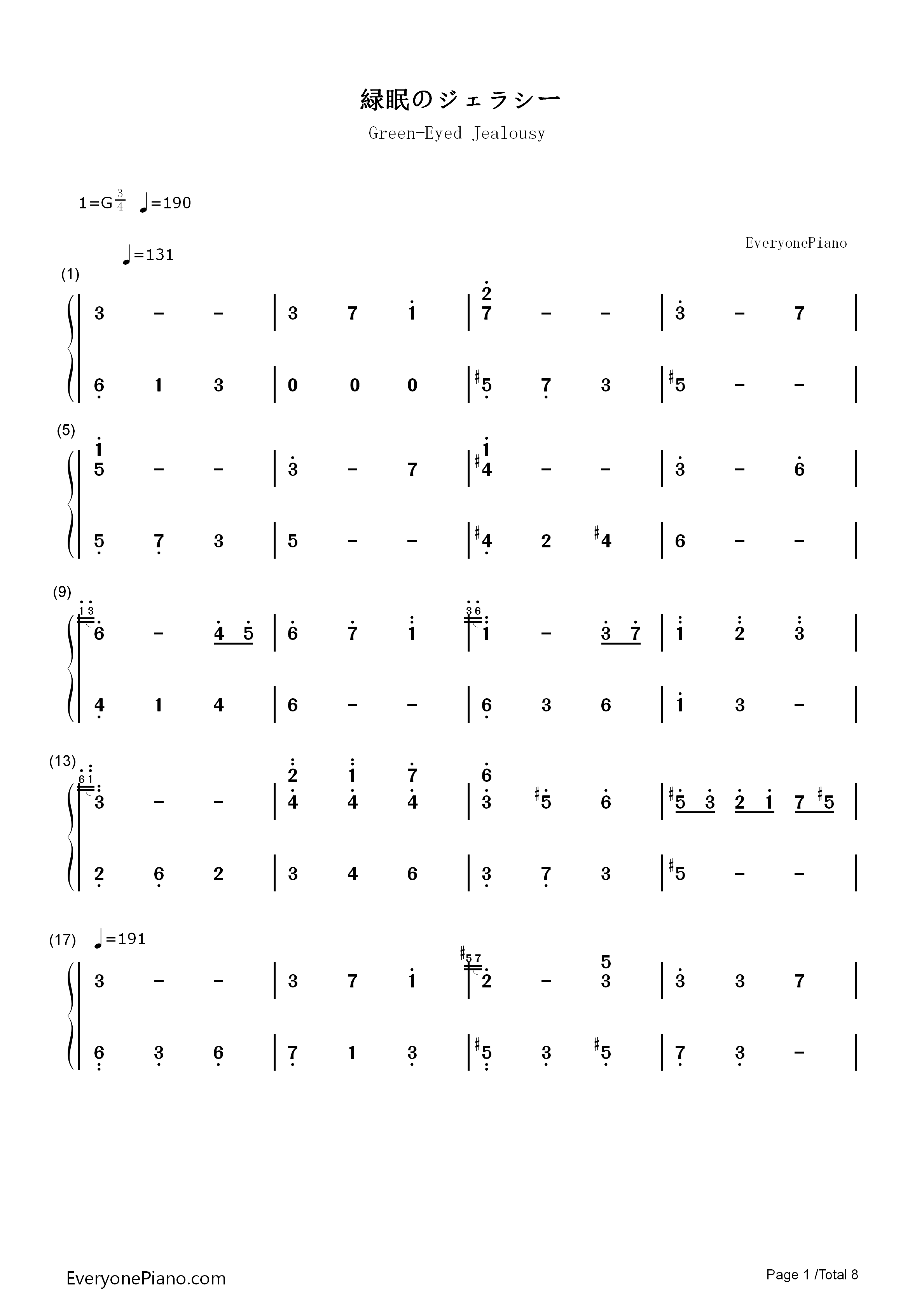 绿眼のジェラシー钢琴简谱_东方project演唱