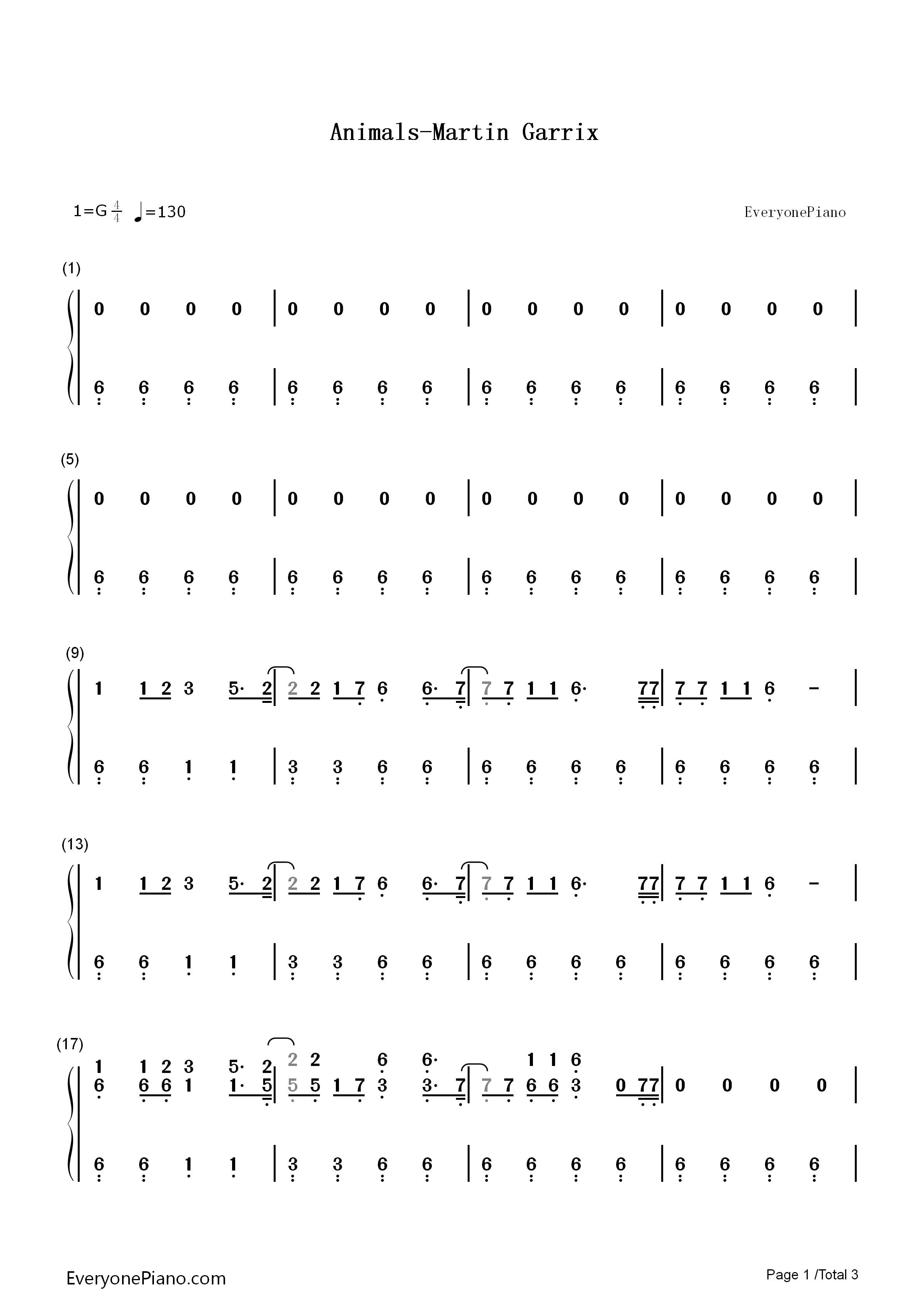 Animals钢琴简谱_Martin_Garrix演唱