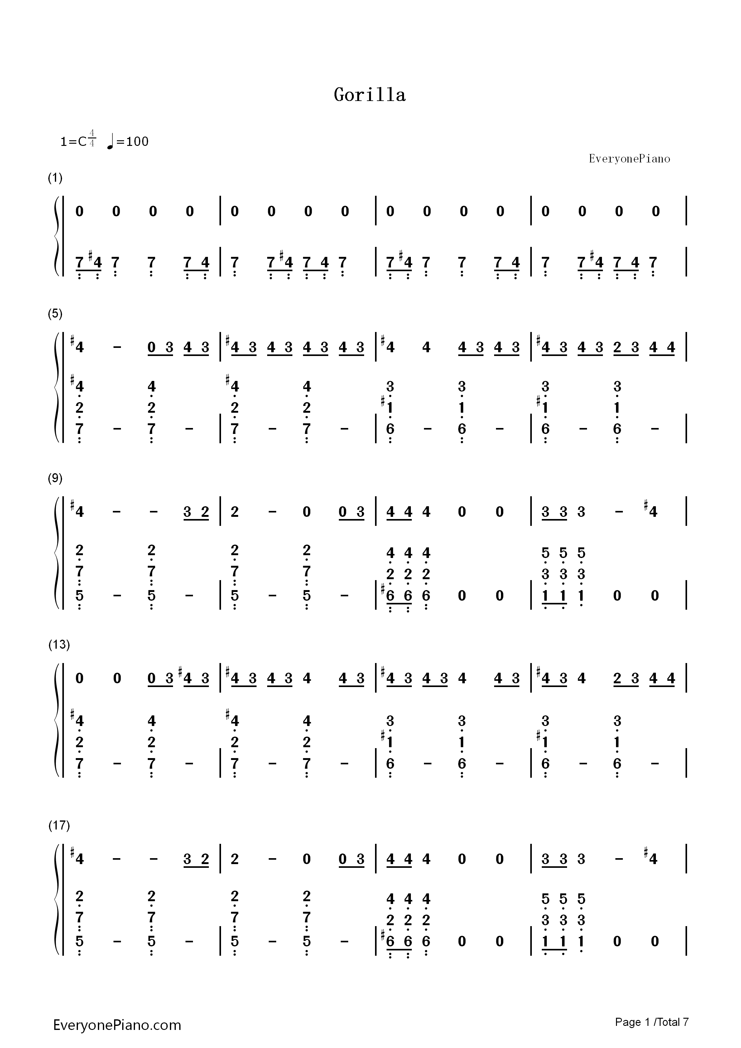 Gorilla钢琴简谱_Bruno_Mars演唱