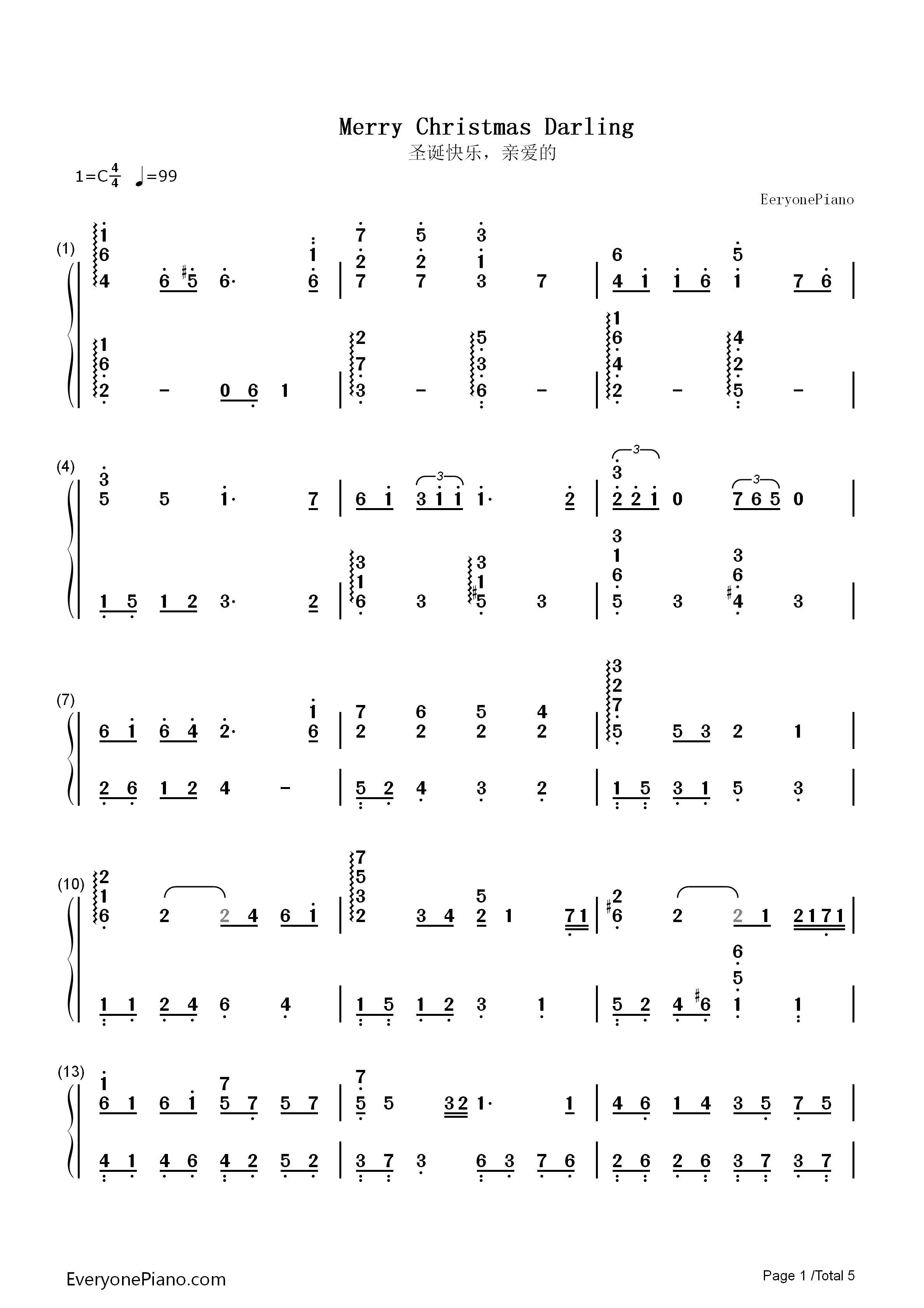 Merry_Christmas_Darling圣诞歌曲钢琴简谱_卡朋特乐队__The_Carpenters演唱