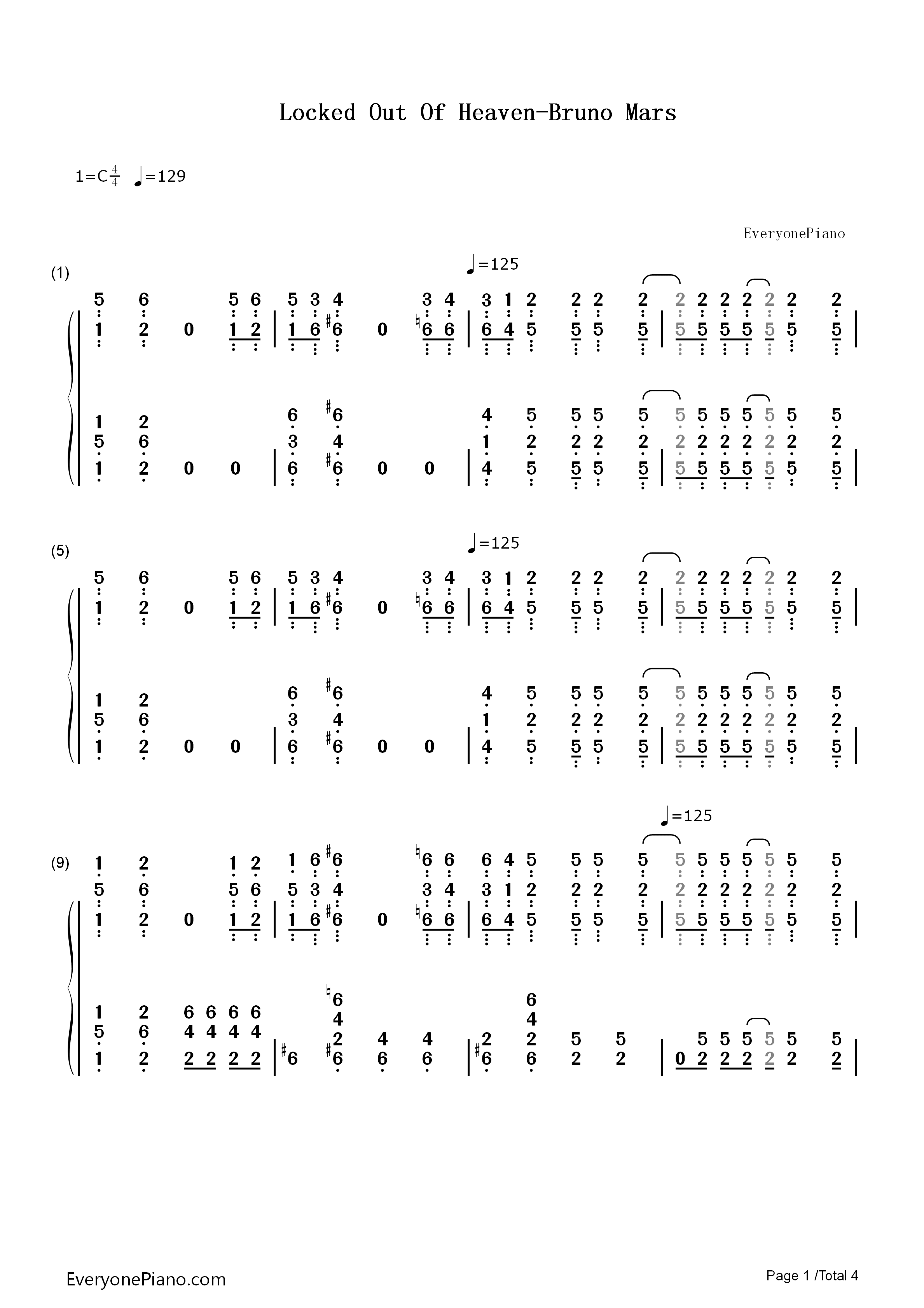 Locked_Out_Of_Heaven钢琴简谱_Bruno_Mars演唱