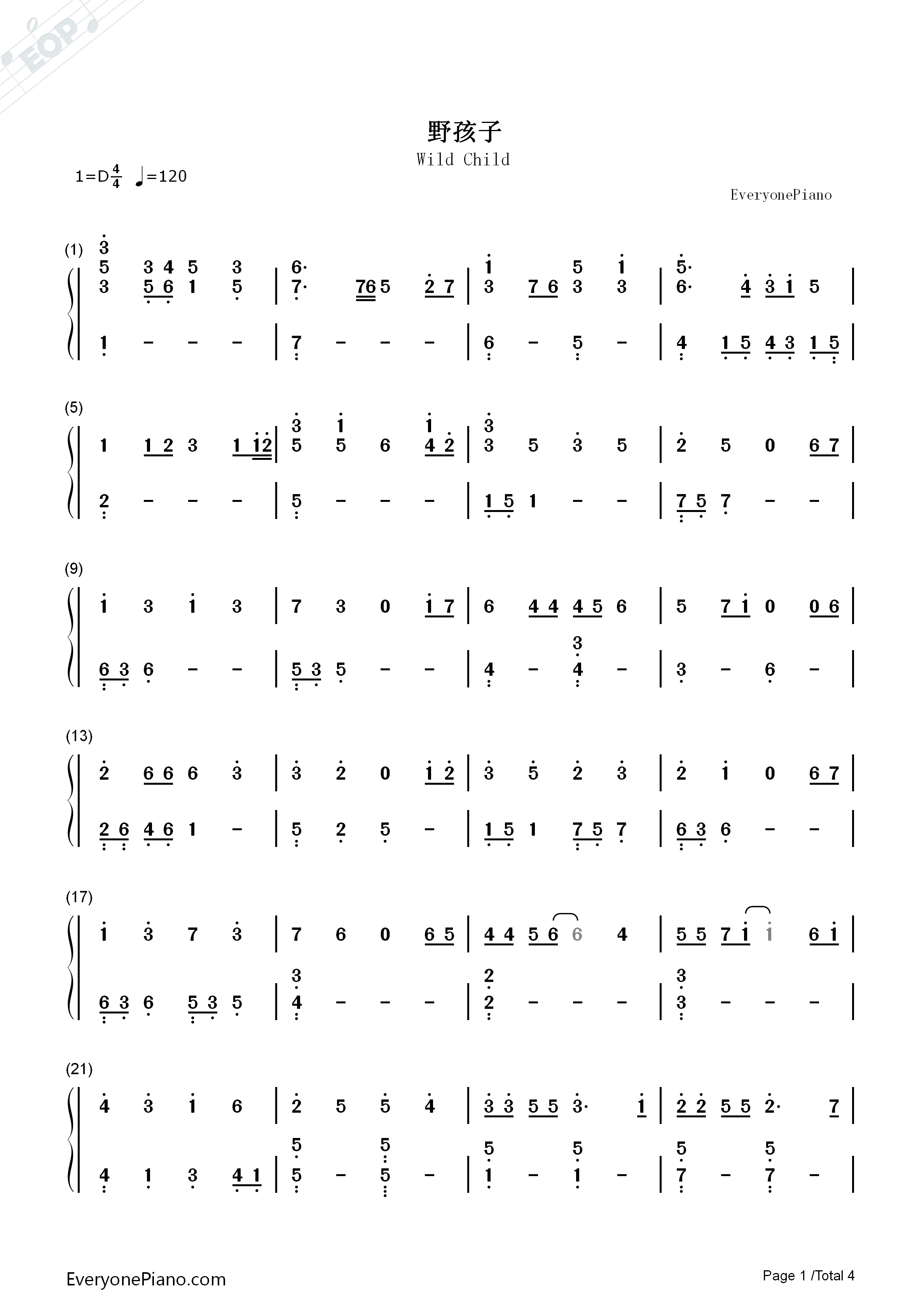 野孩子钢琴简谱_杨千嬅演唱