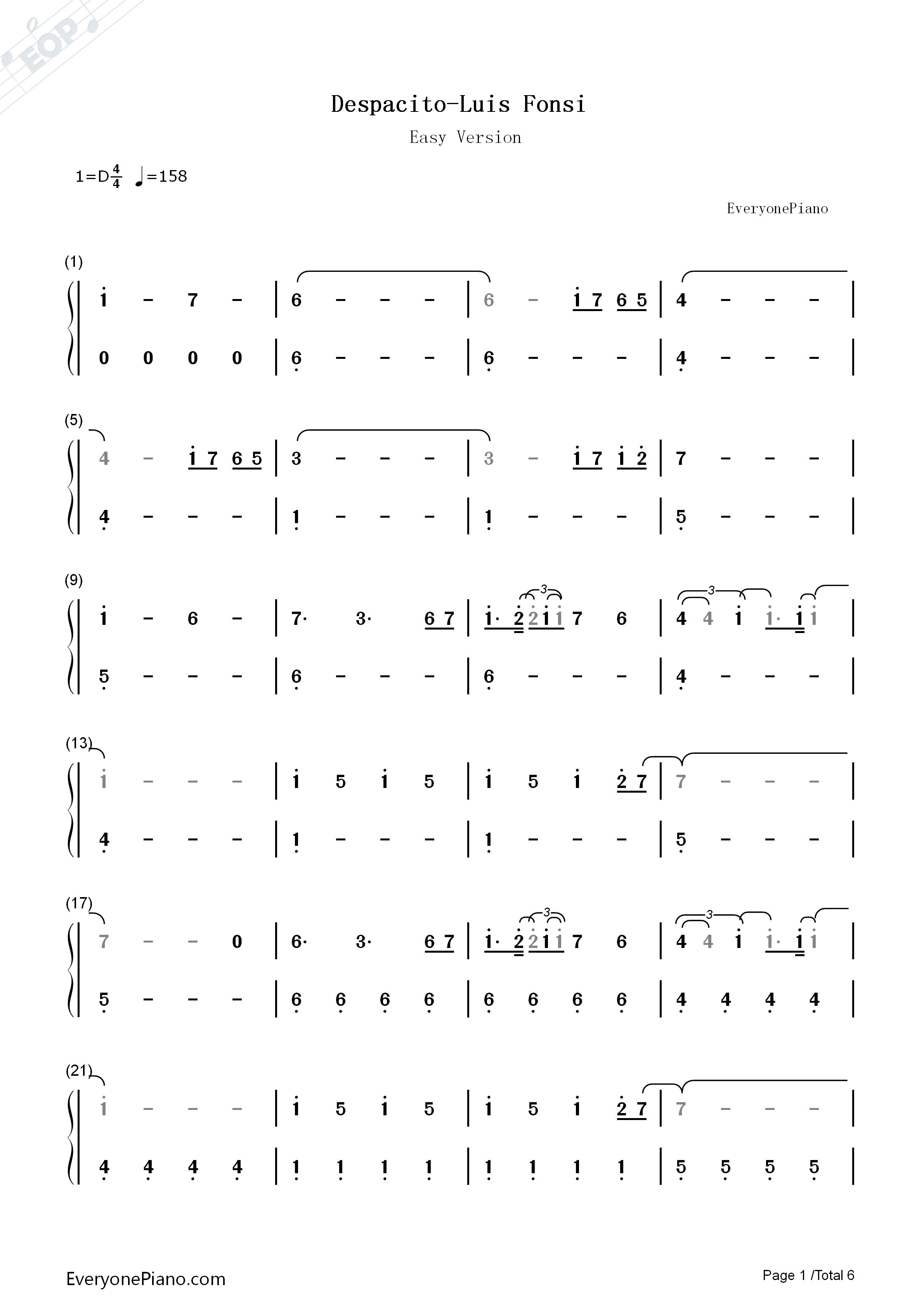 Despacito简单版钢琴简谱_Luis_Fonsi演唱