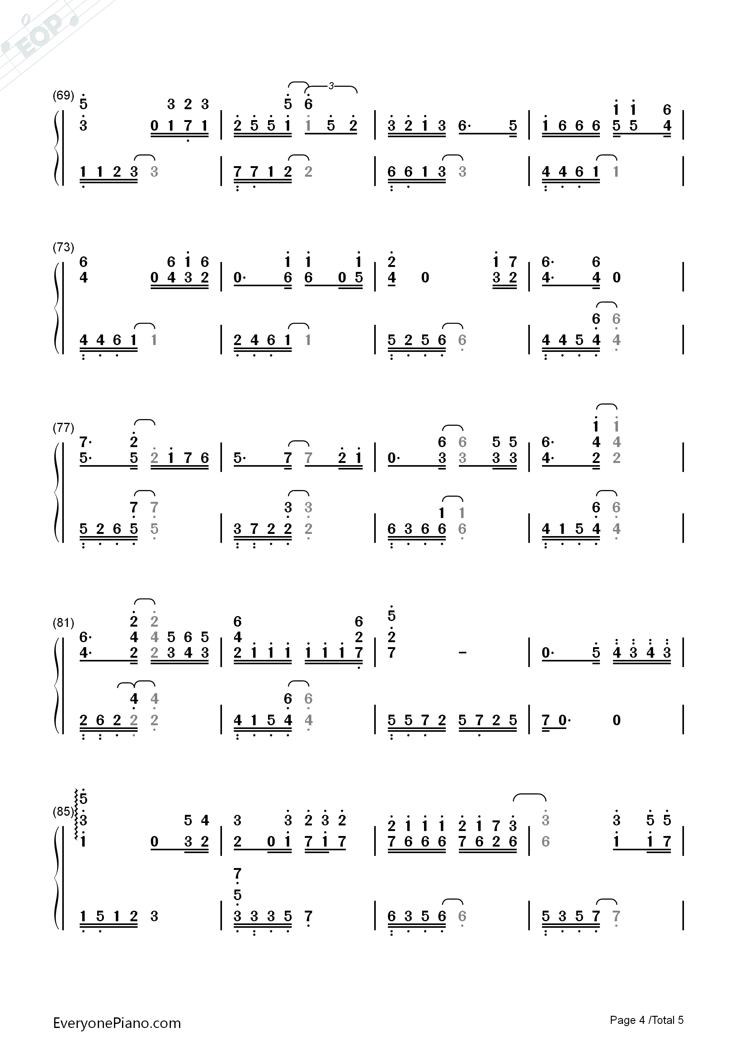 断点钢琴简谱_张敬轩演唱