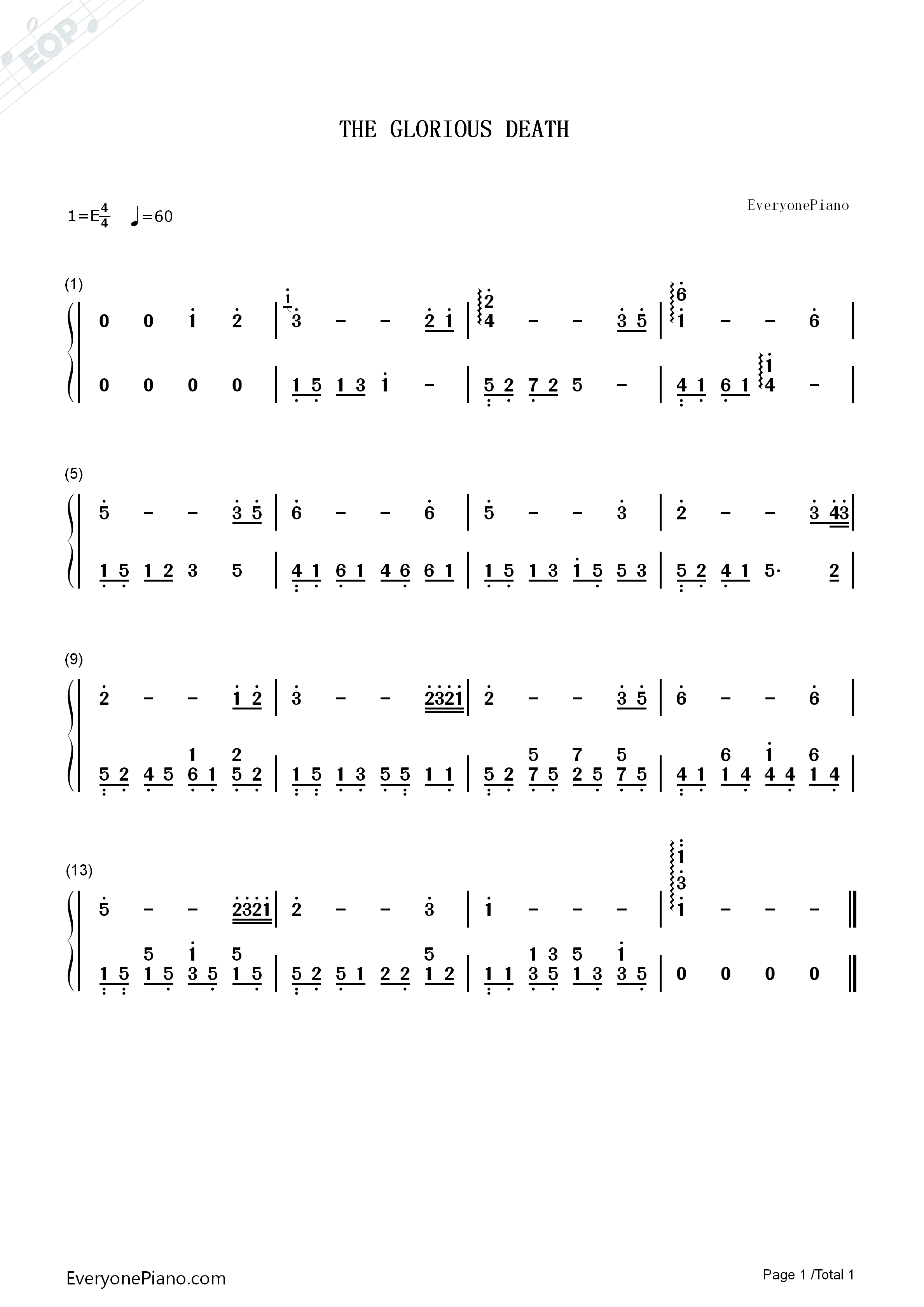 The_Glorious_Death钢琴简谱_冯曦妤演唱