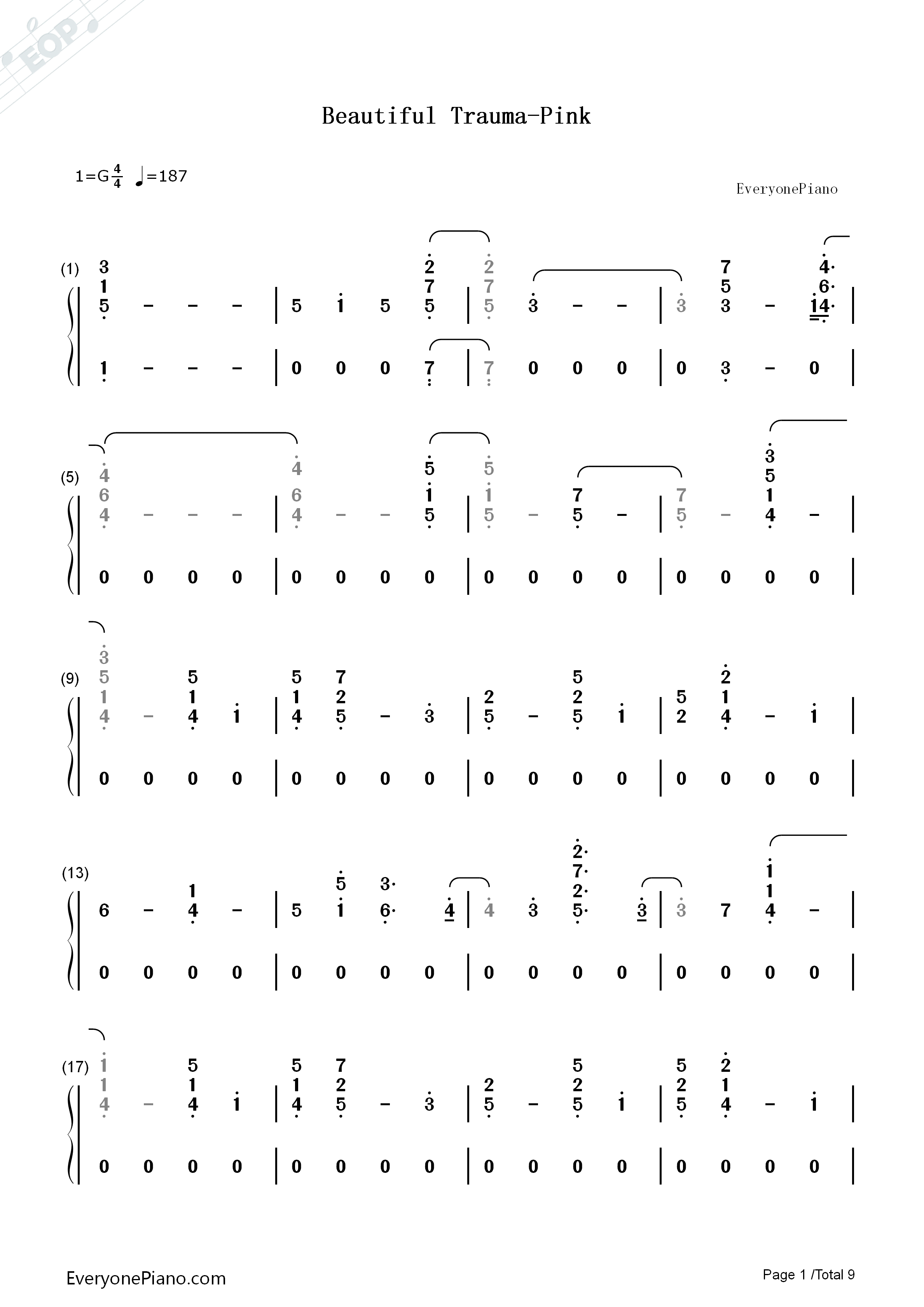 Beautiful_Trauma钢琴简谱_Pink演唱
