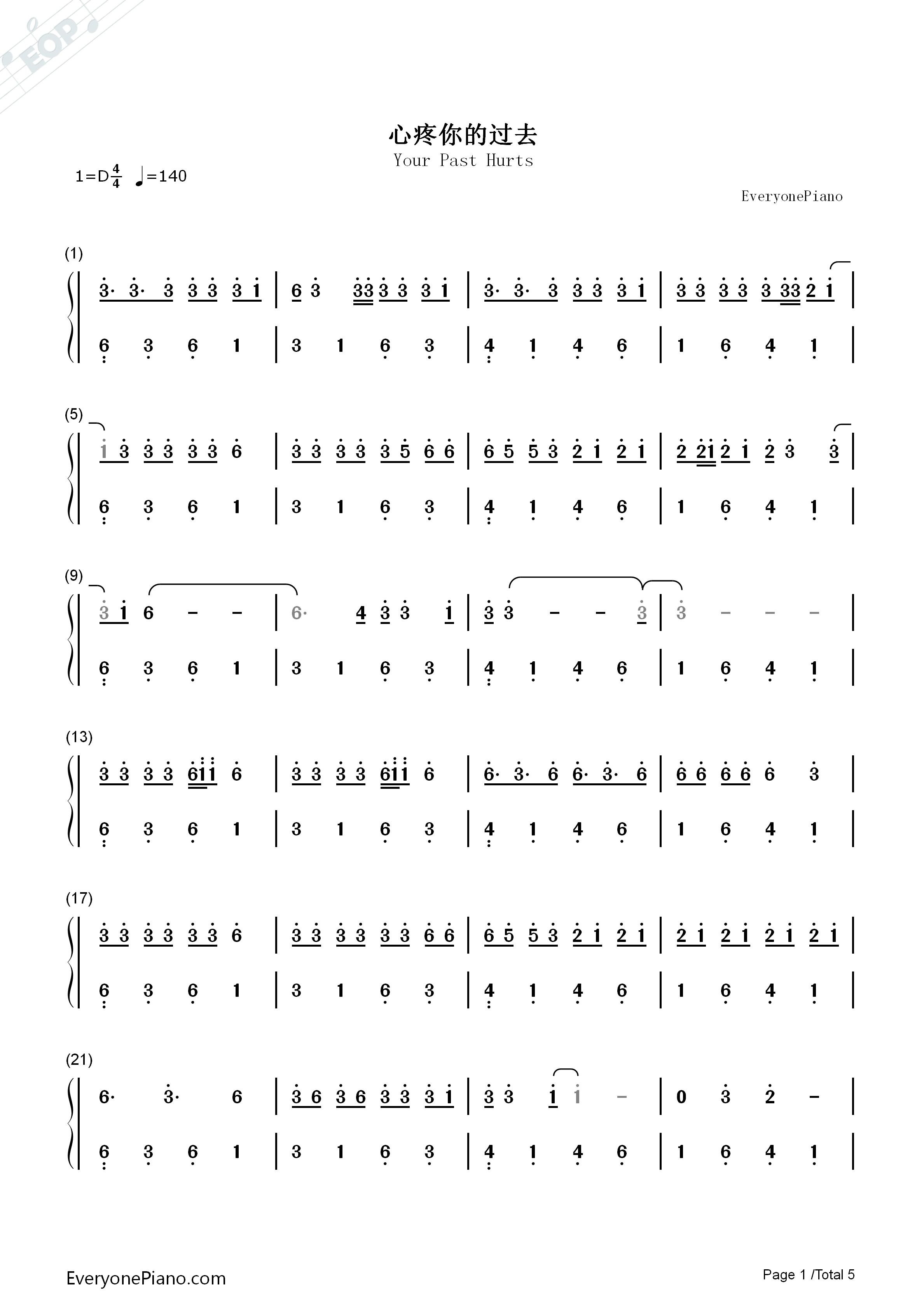 心疼你的过去钢琴简谱_许嵩演唱