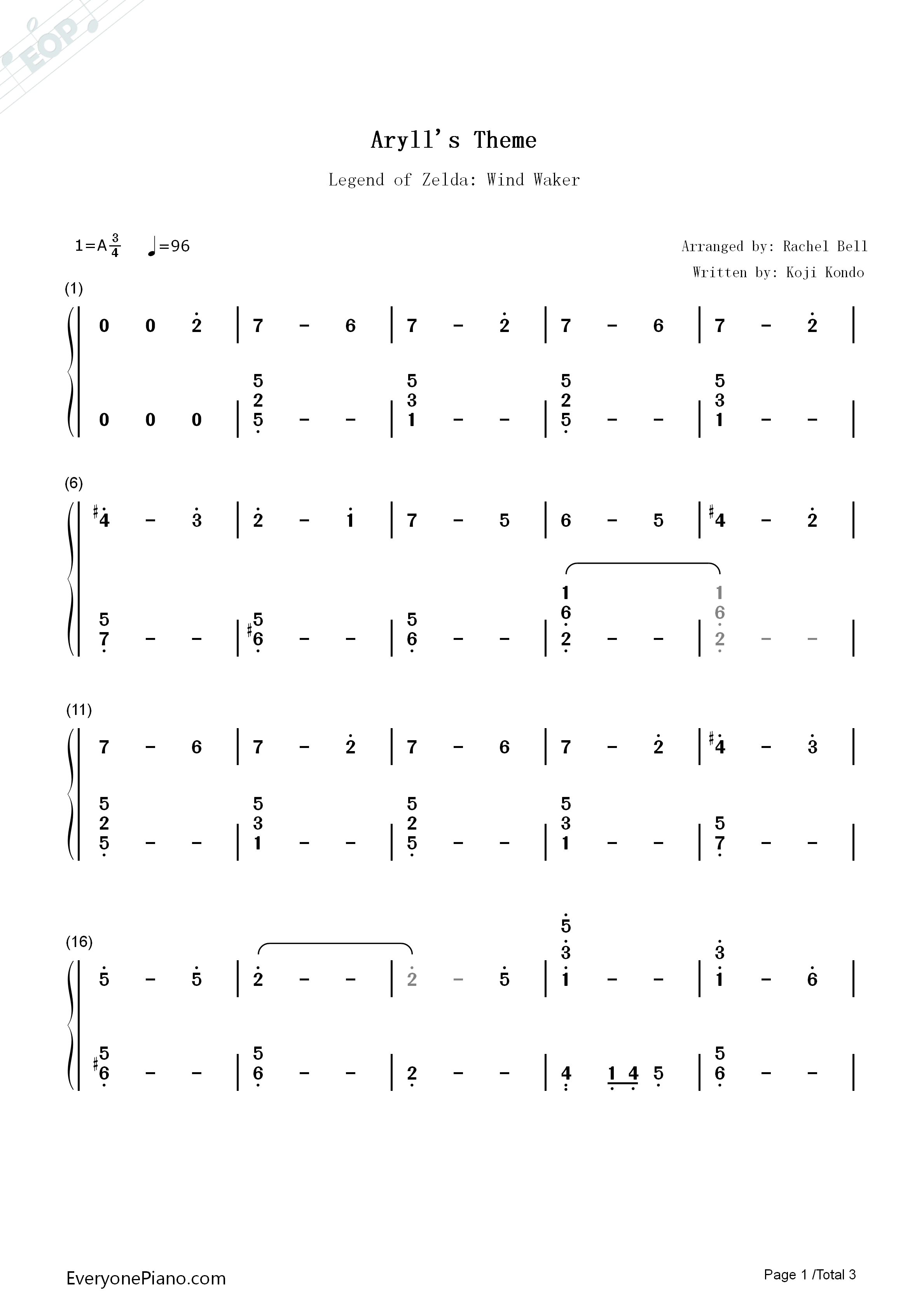 Aryll's_Theme钢琴简谱_近藤浩治演唱