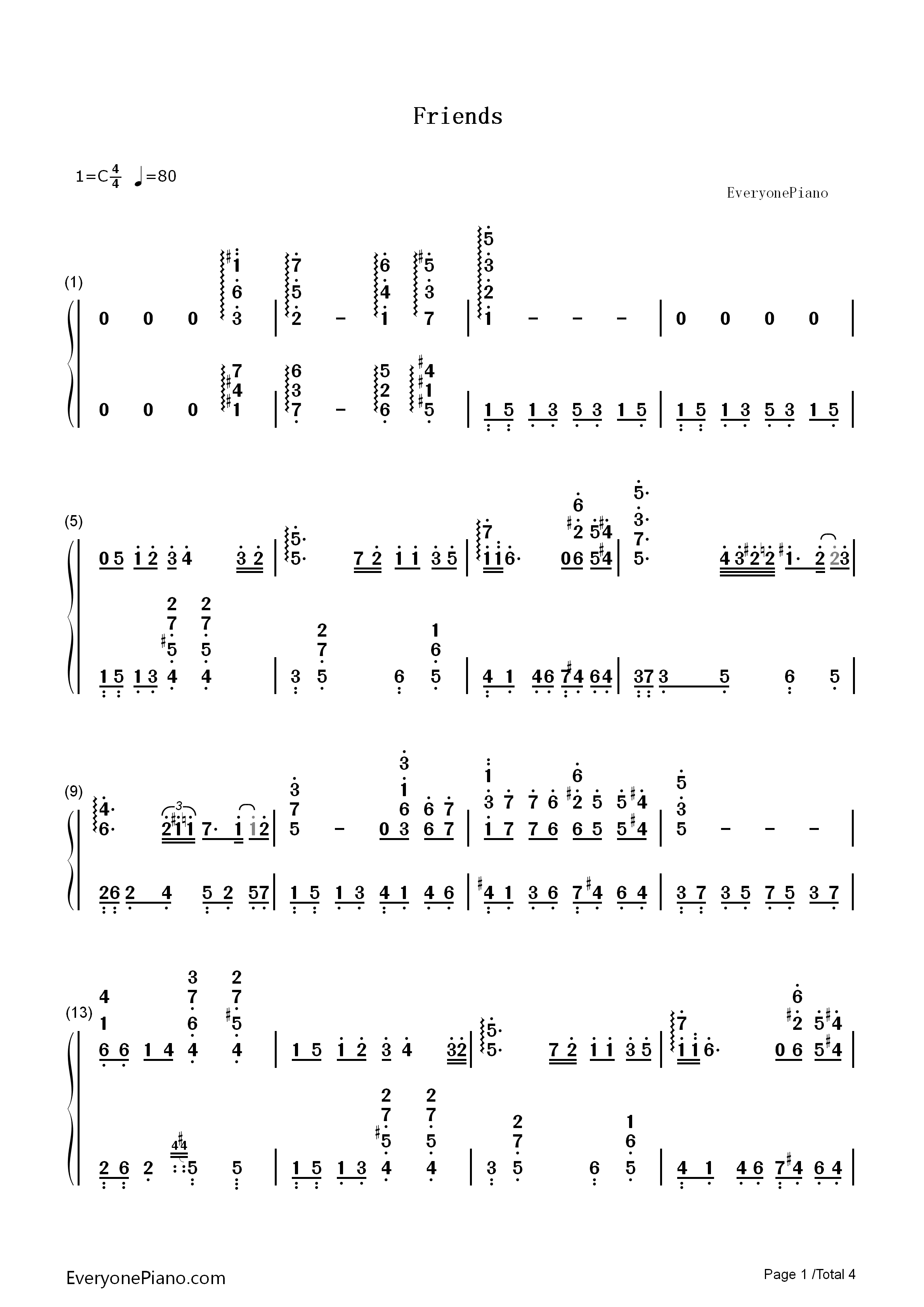 Friends钢琴简谱_久石让演唱