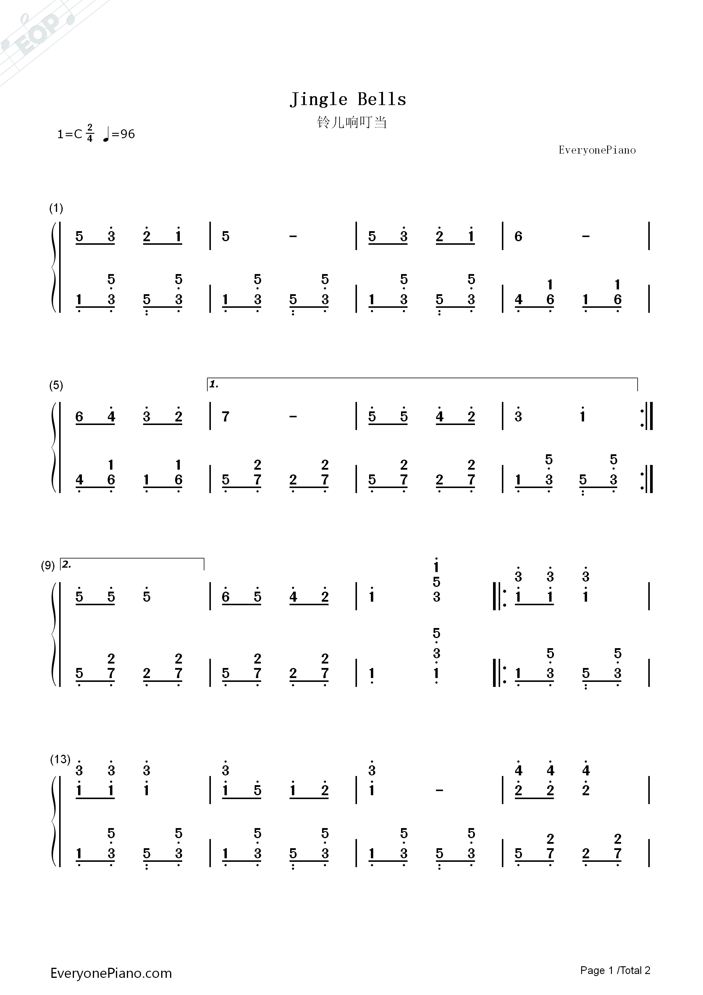 铃儿响叮当钢琴简谱_詹姆斯·罗德·皮尔彭特演唱