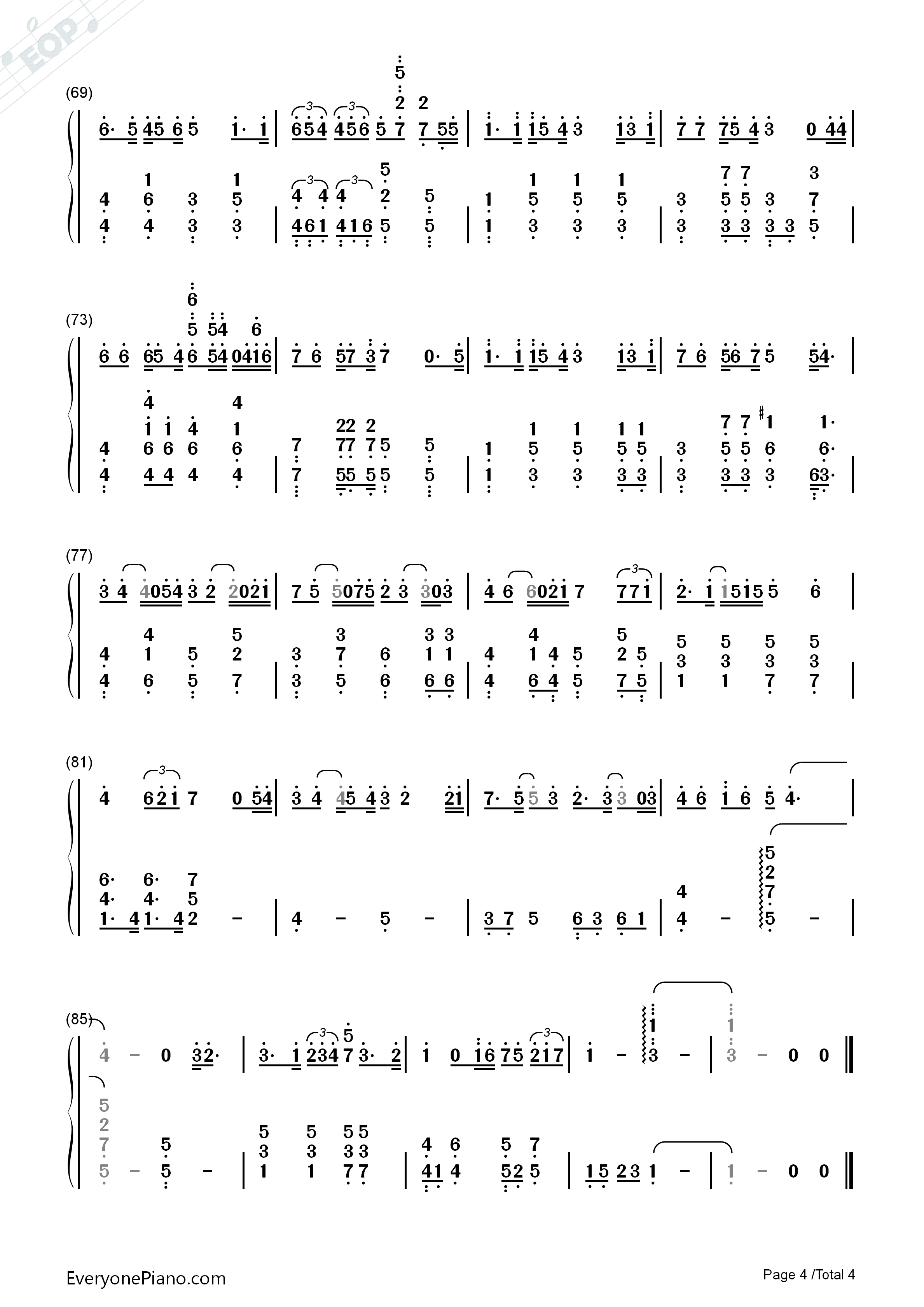 终身美丽钢琴简谱_郑秀文演唱