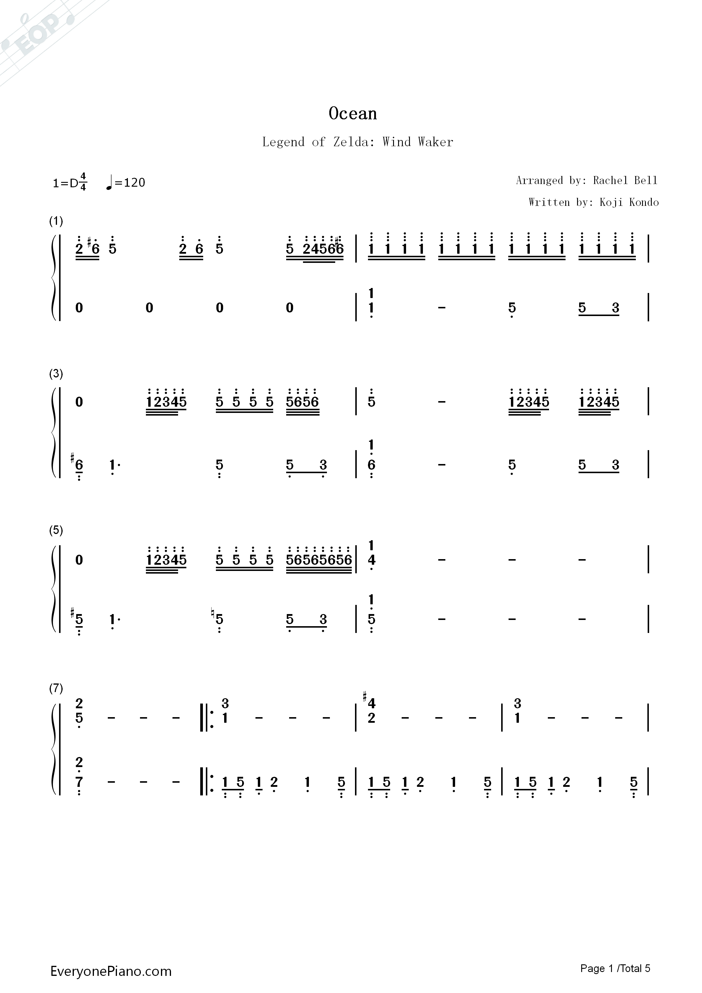Ocean钢琴简谱_永田権太演唱