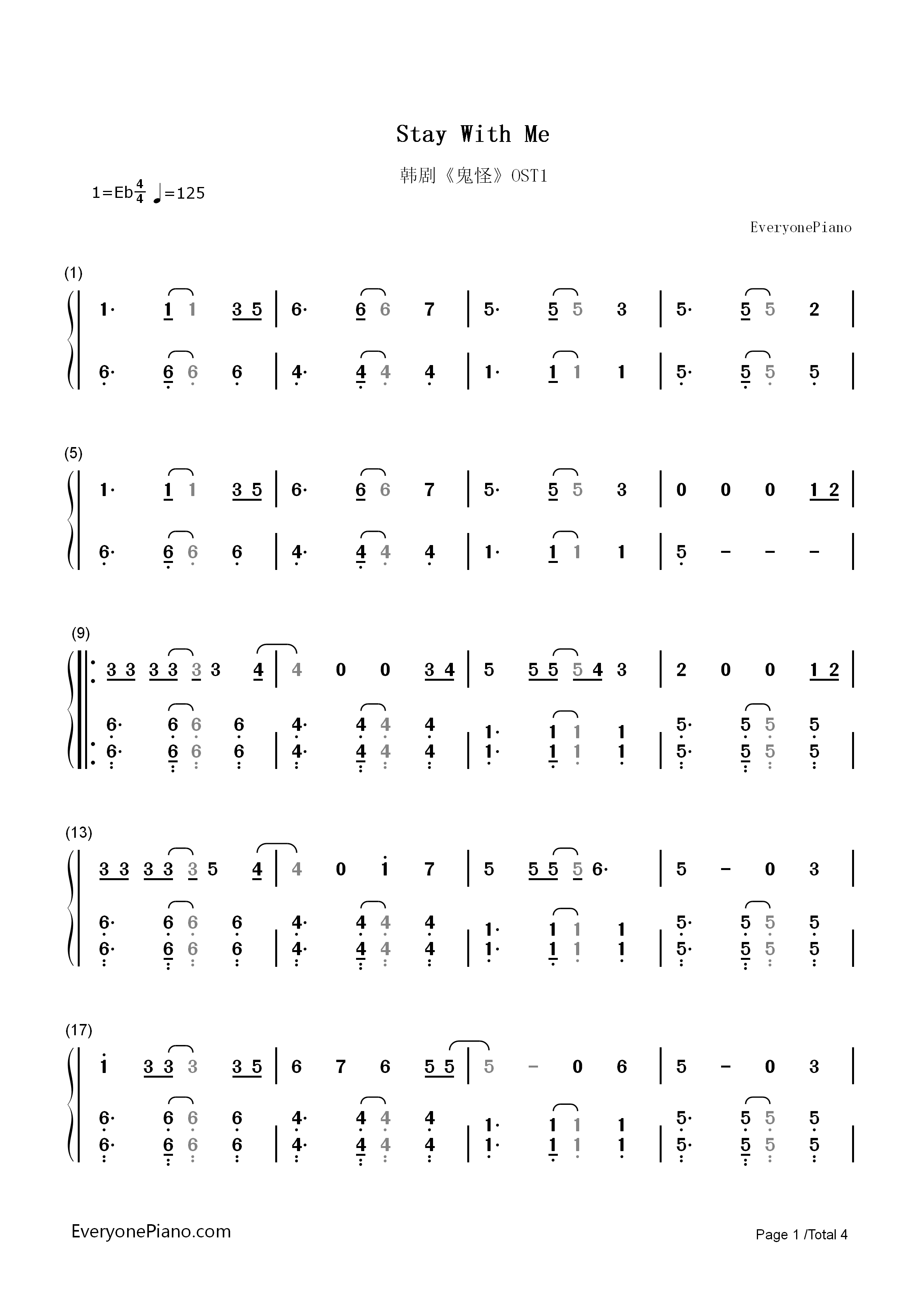 Stay With Me钢琴简谱_朴灿烈_Punch演唱