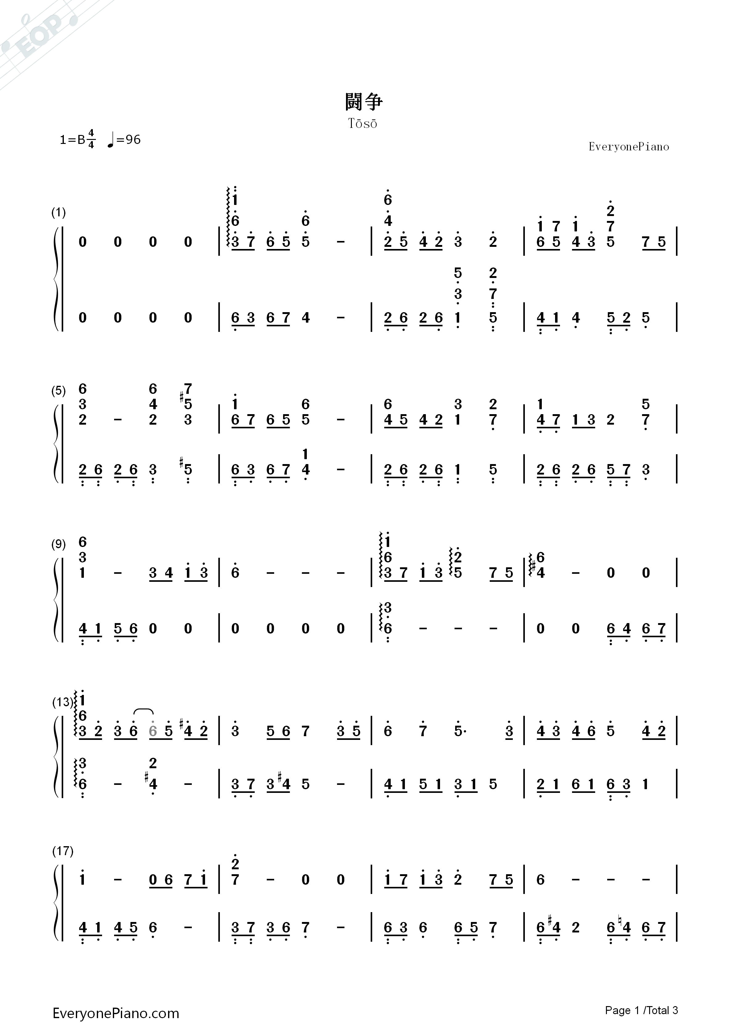 闘争钢琴简谱_植松伸夫演唱