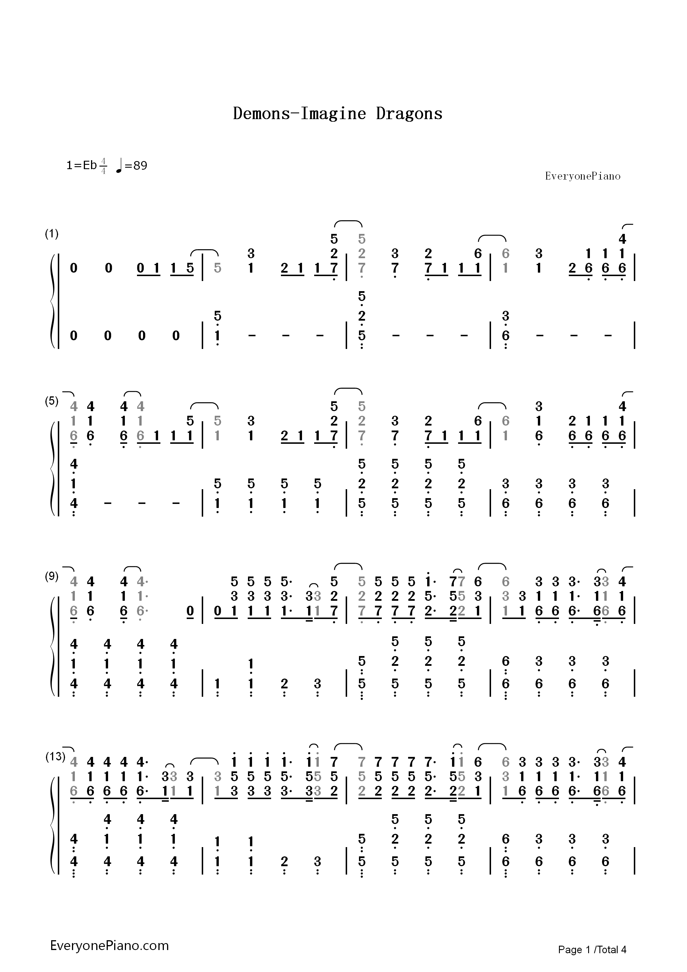 Demons钢琴简谱_Imagine_Dragons演唱