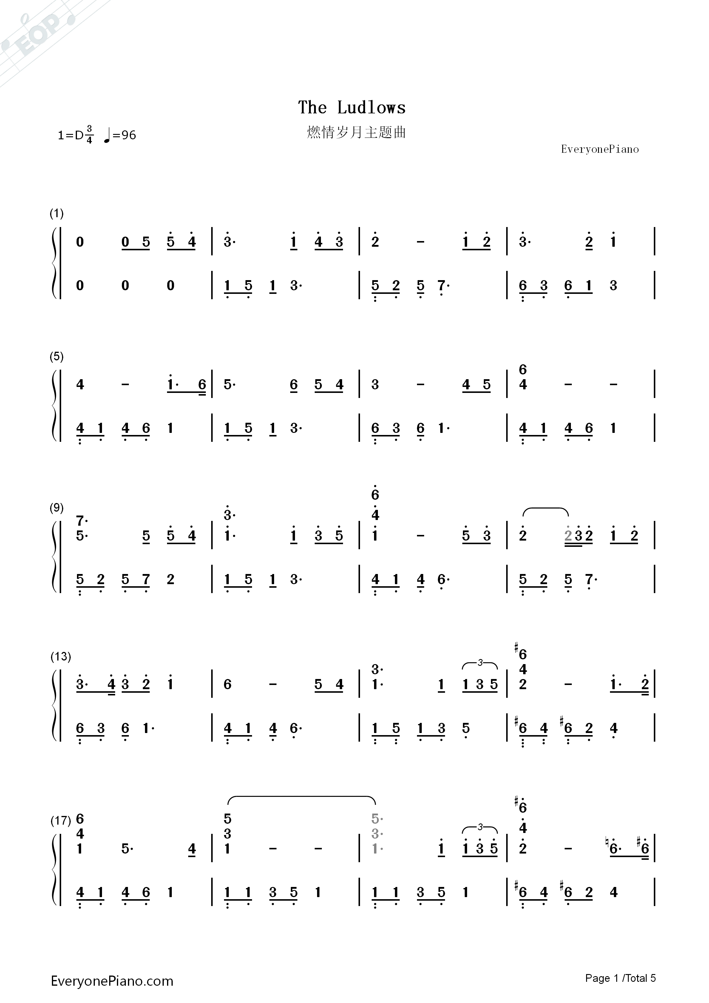 The_Ludlows_钢琴简谱_James_Horner演唱