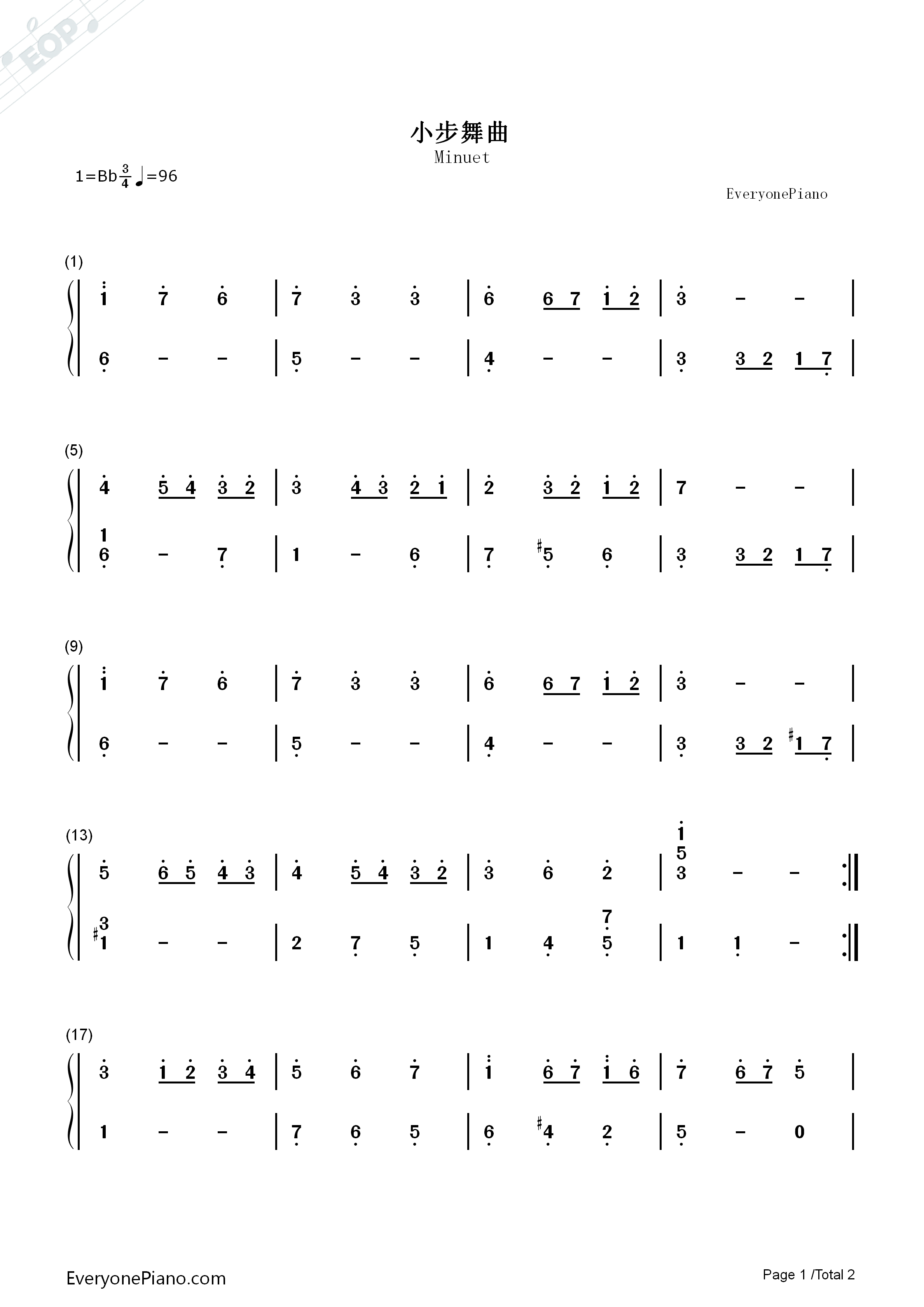 小步舞曲钢琴简谱_巴赫演唱