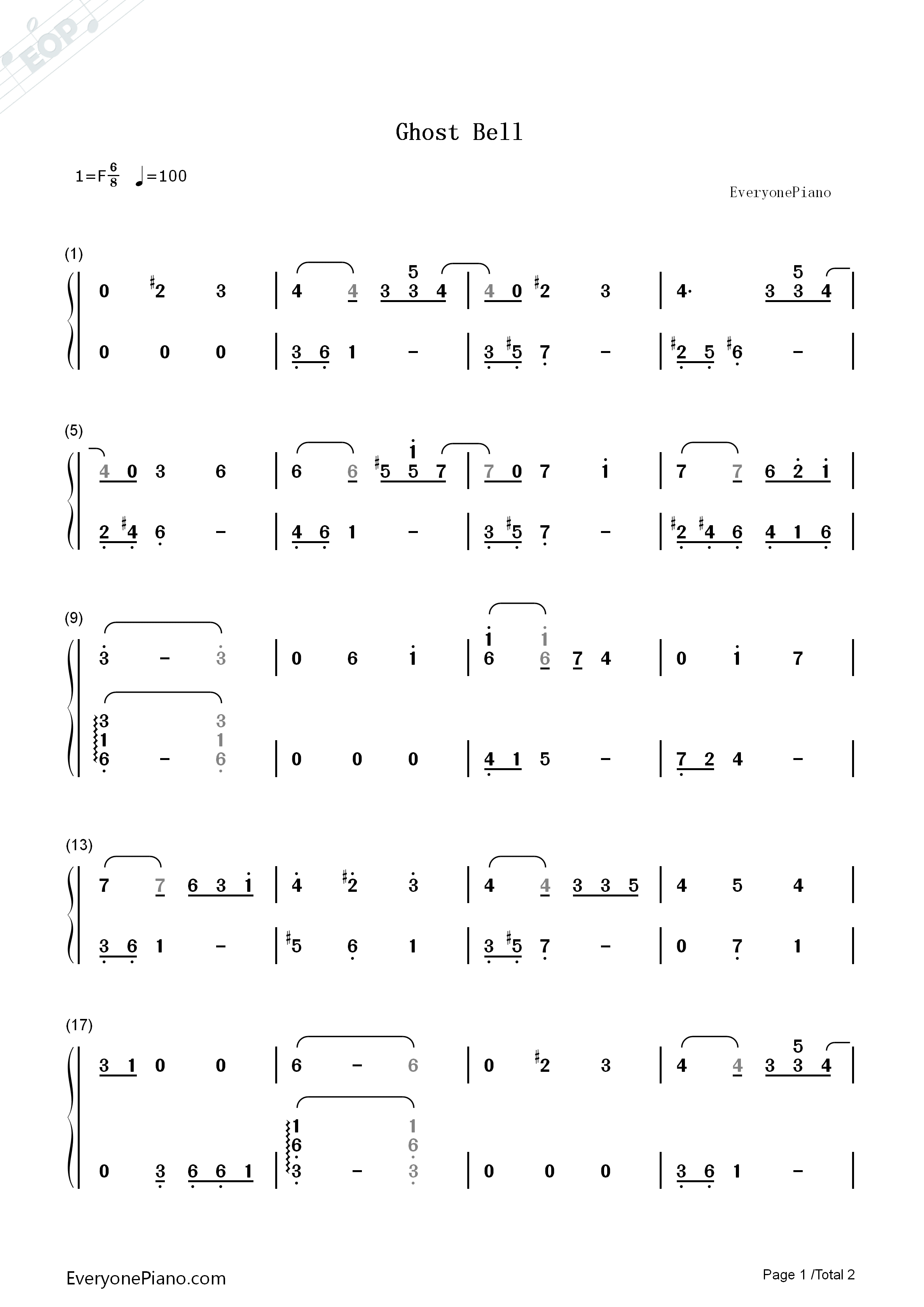 Ghost_Bell钢琴简谱_深泽秀行演唱