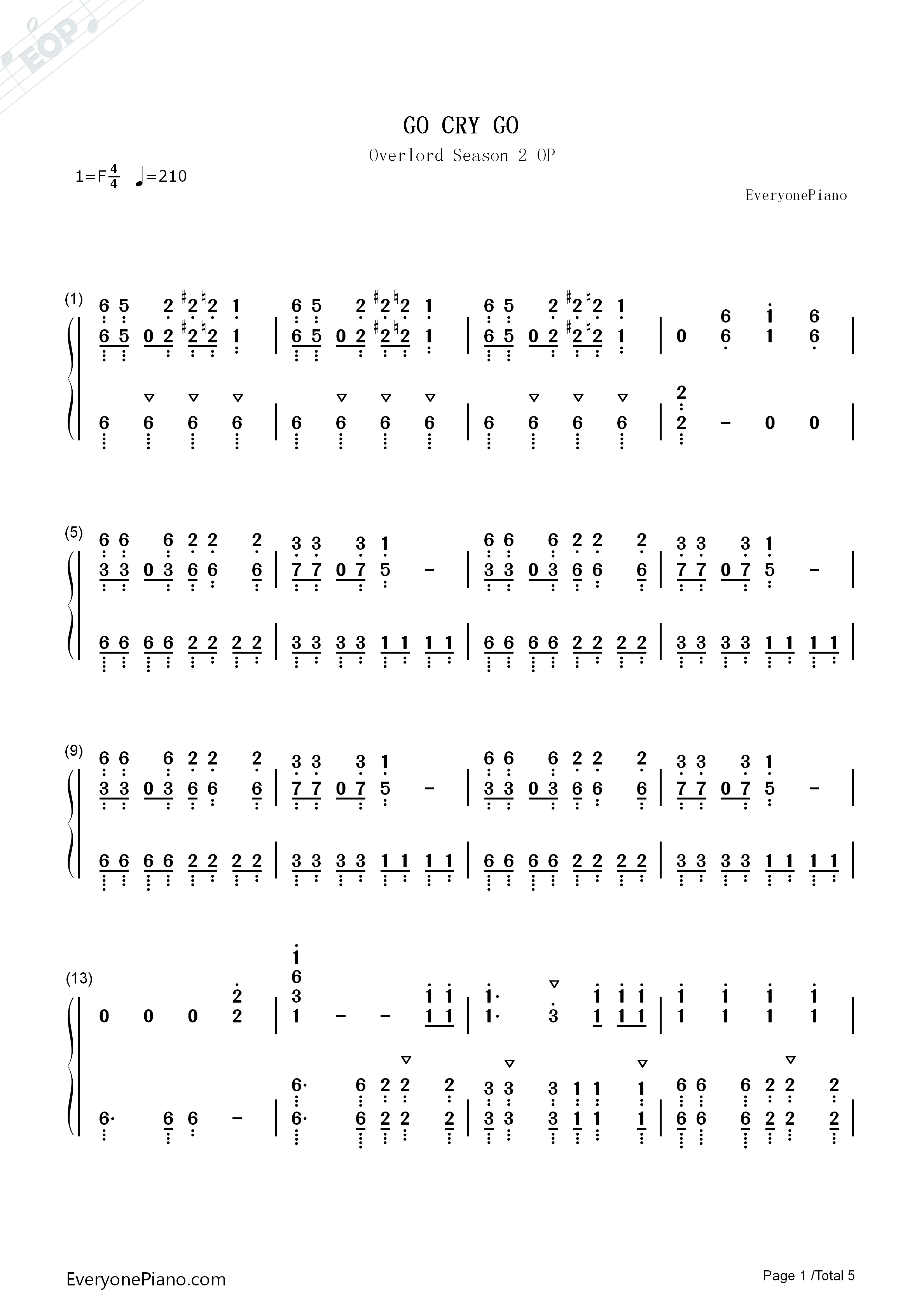 GO_CRY_GO钢琴简谱_OxT演唱