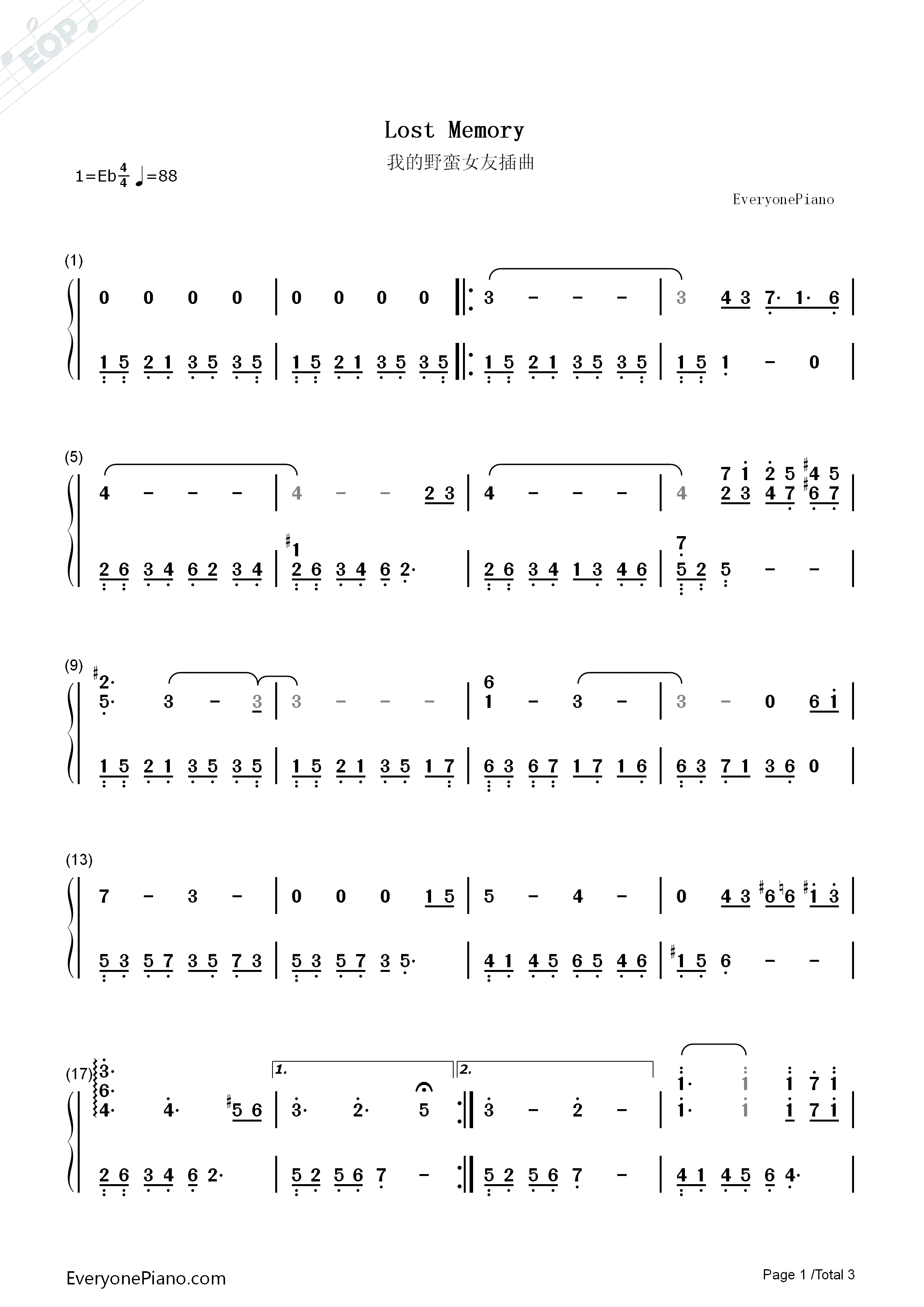 Lost_Memory钢琴简谱_Hyeong_seok_Kim演唱