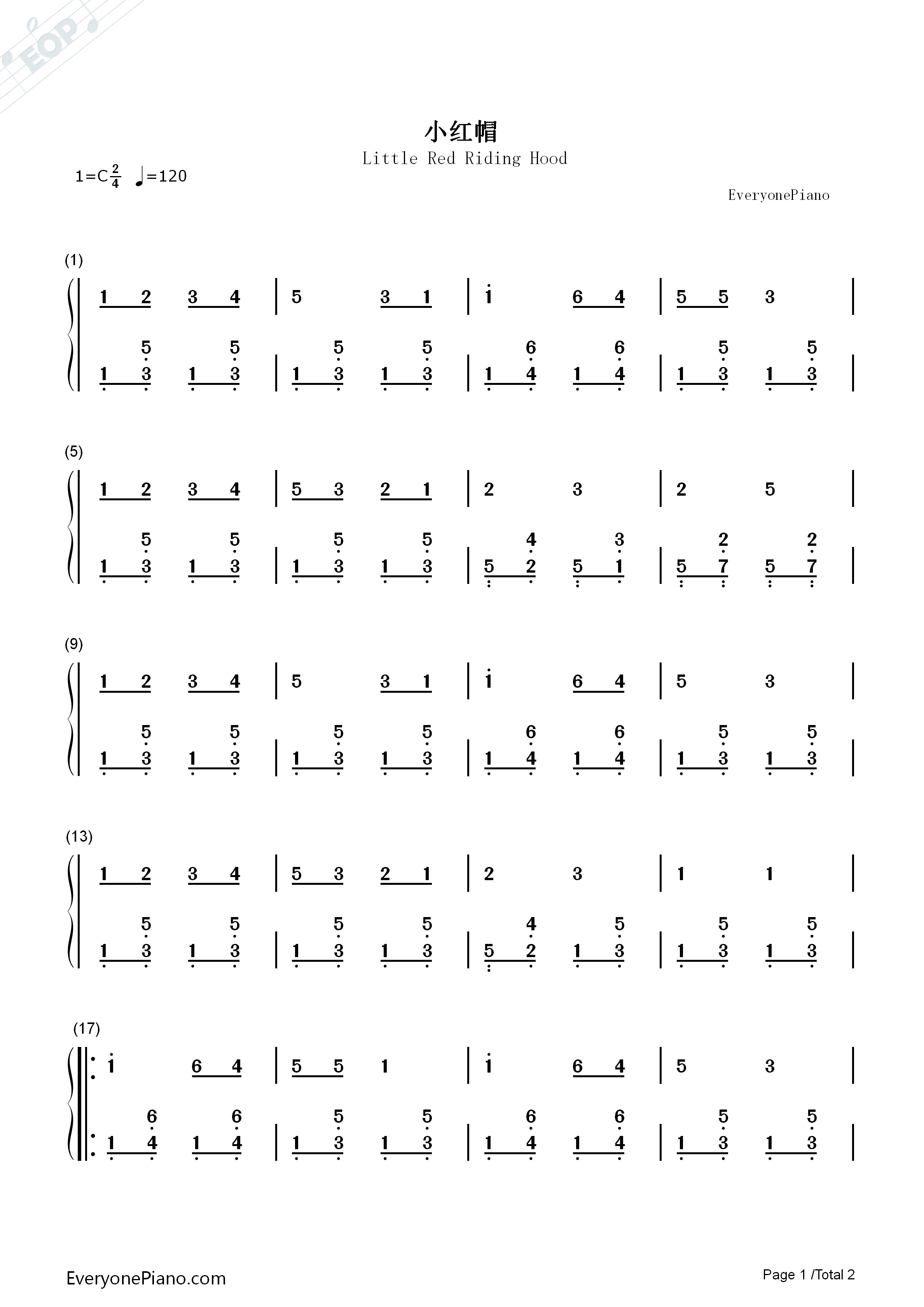小红帽钢琴简谱_儿歌演唱
