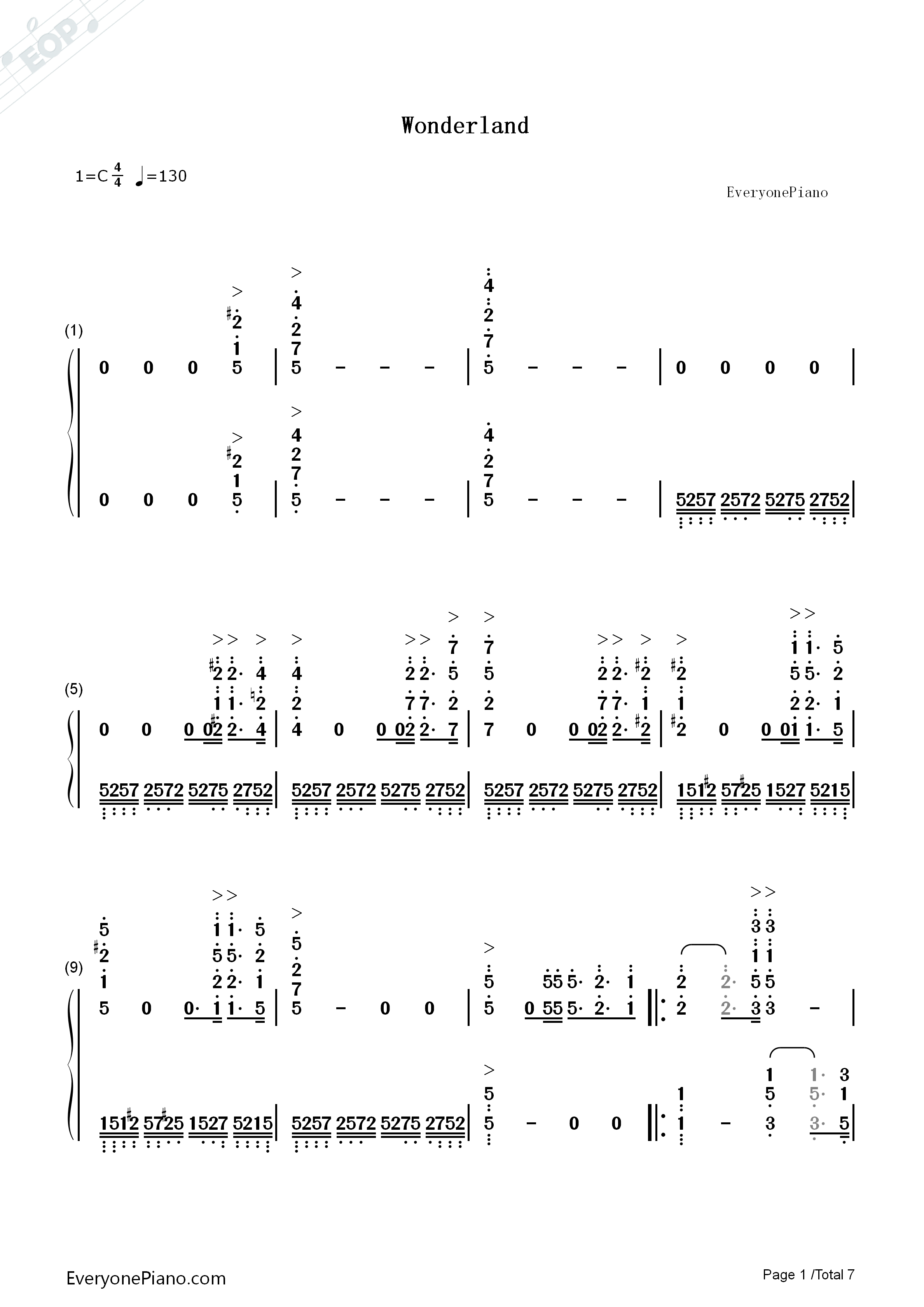 Wonderland钢琴简谱_马克西姆演唱