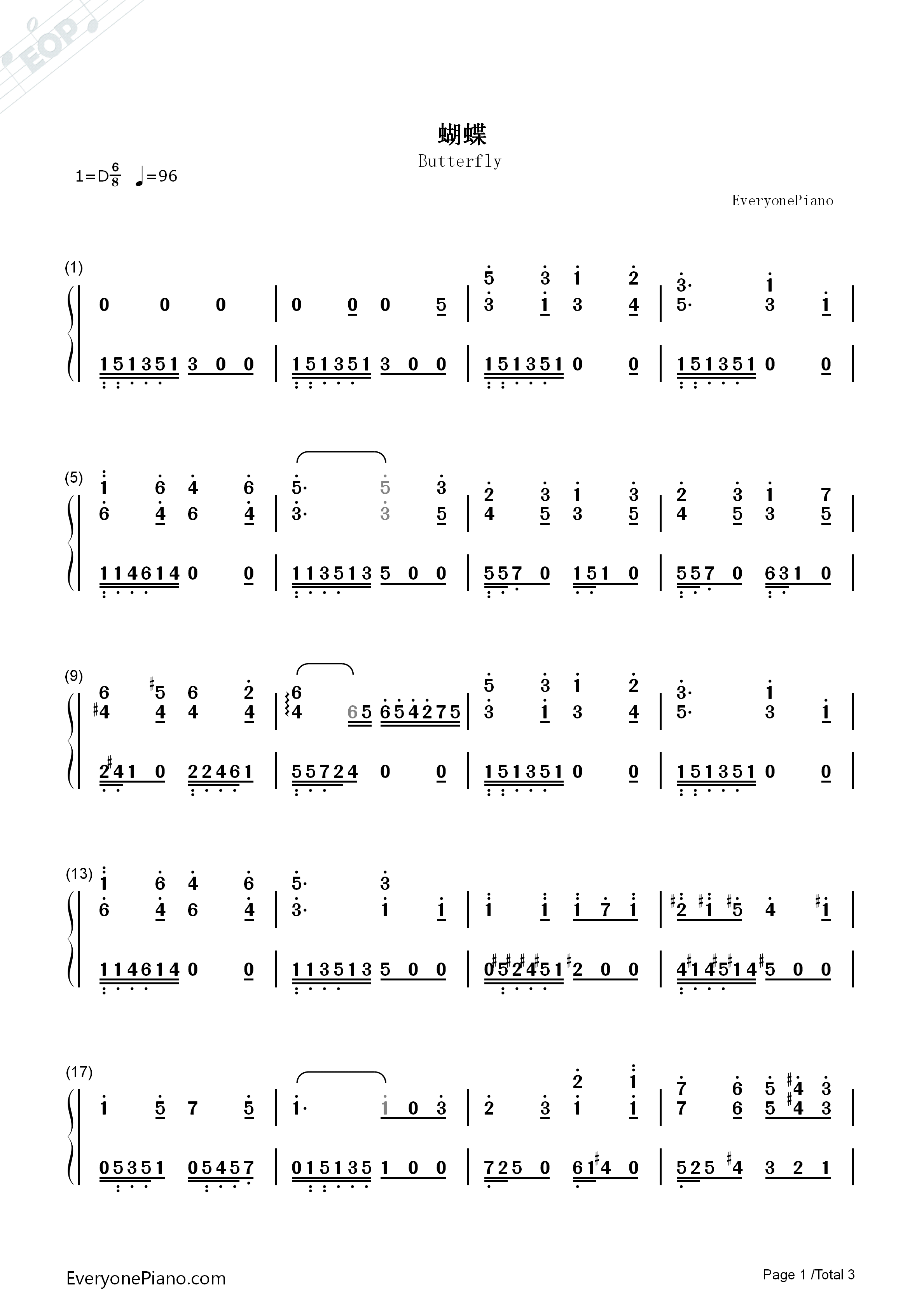 蝴蝶钢琴简谱_默克尔演唱