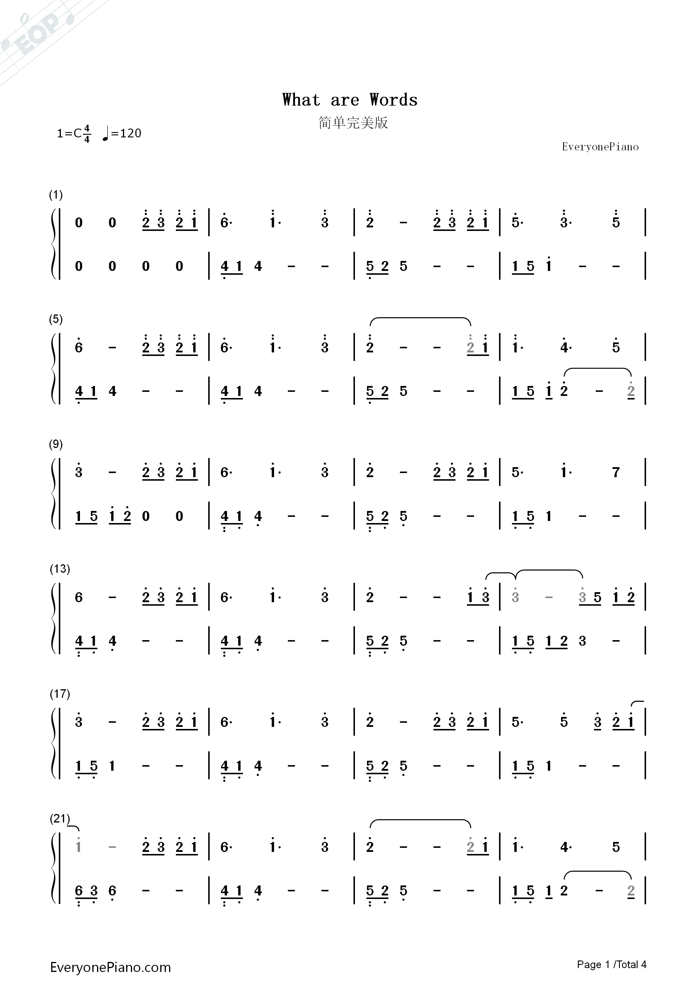 What_Are_Words钢琴简谱_Chris_Medina演唱