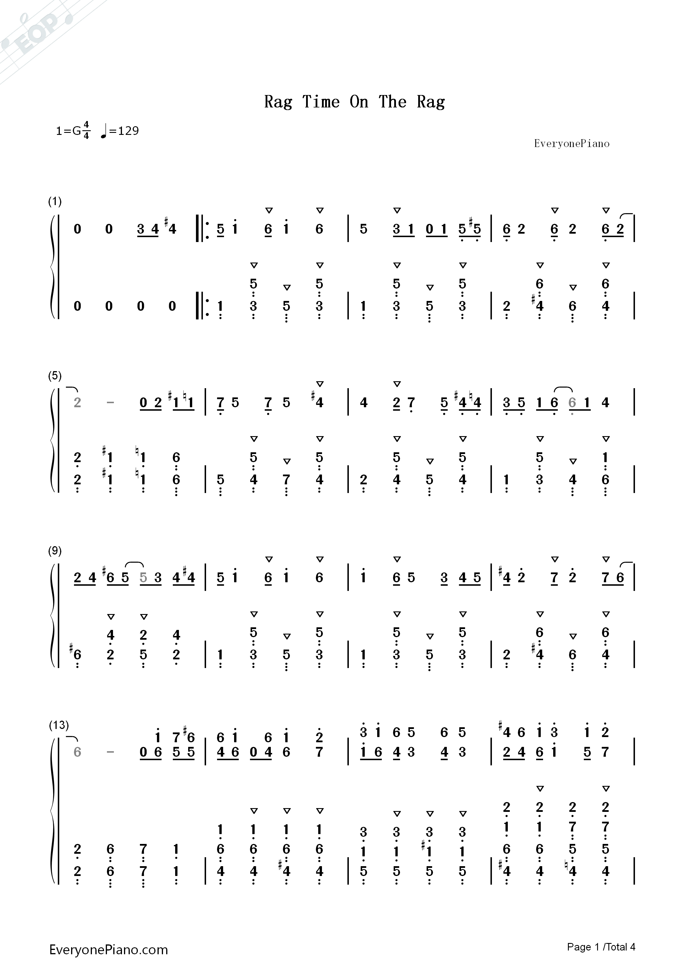 Rag_Time_On_The_Rag钢琴简谱_崎谷健次郎演唱