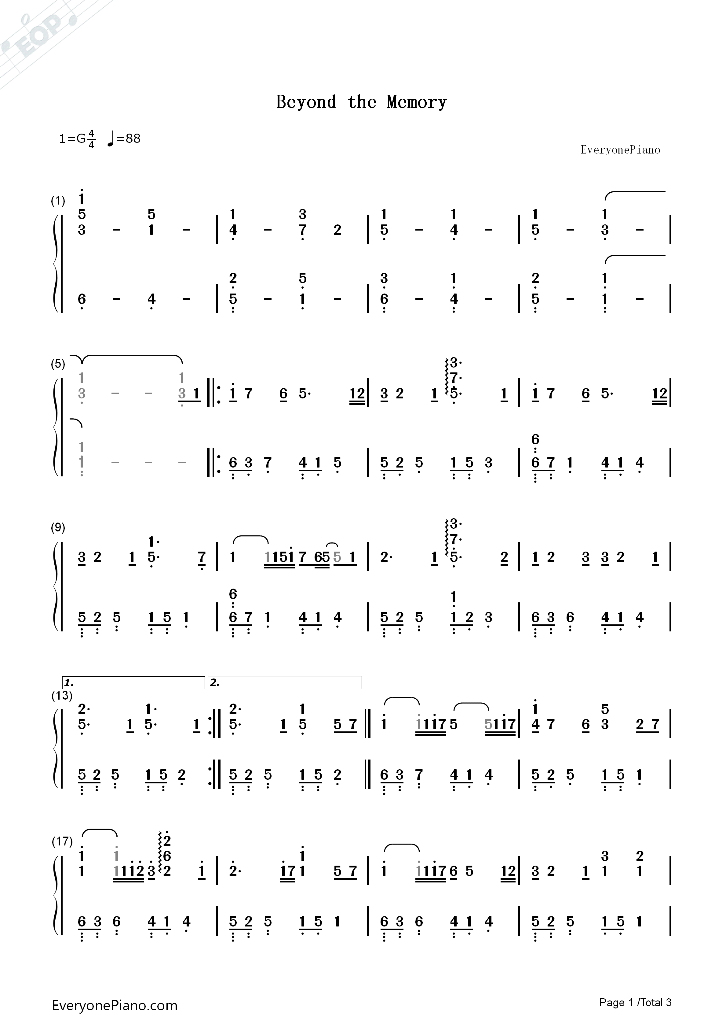 Beyond_the_Memory钢琴简谱_July演唱