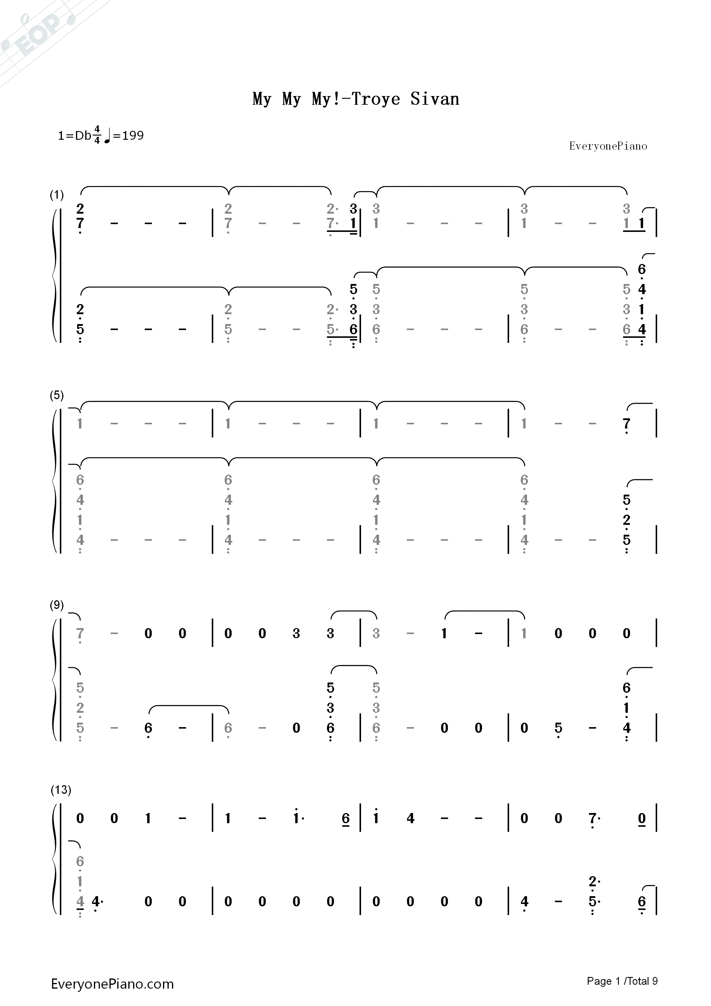 My_My_My钢琴简谱_Troye_Sivan演唱