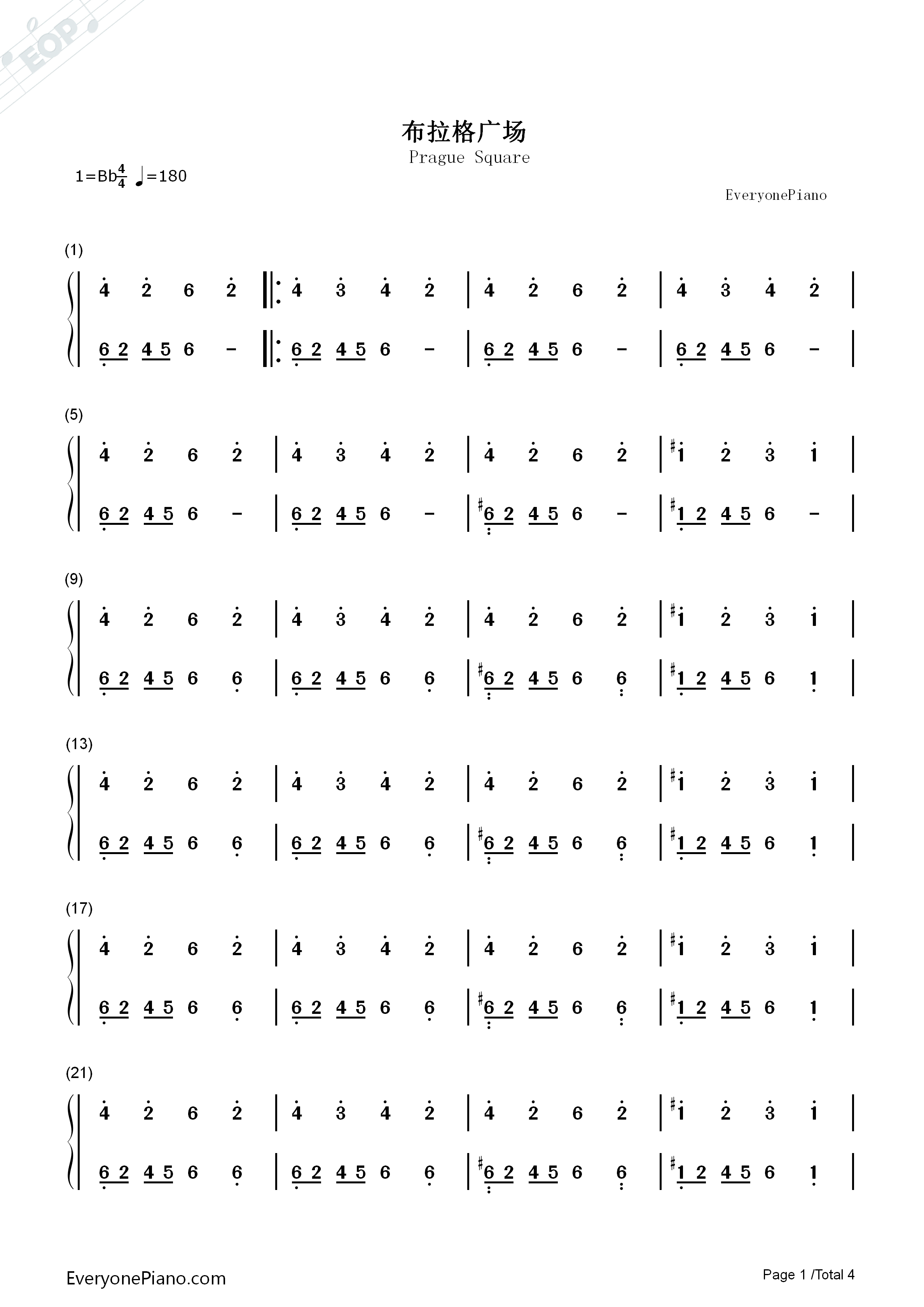 布拉格广场钢琴简谱_蔡依林__周杰伦演唱