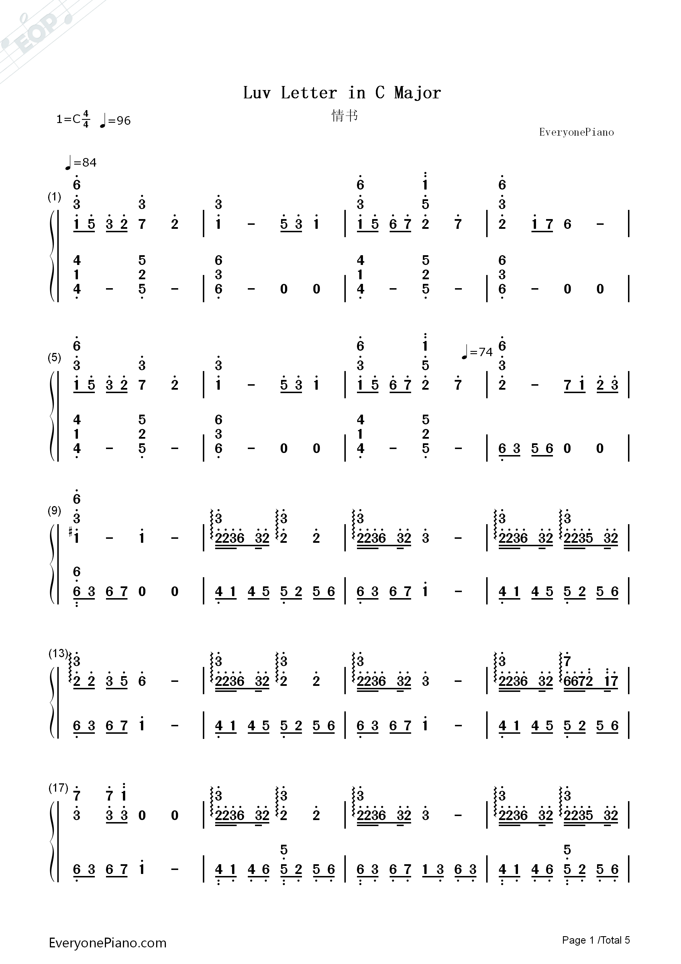 Luv_Letter钢琴简谱_Dj_Okawari演唱