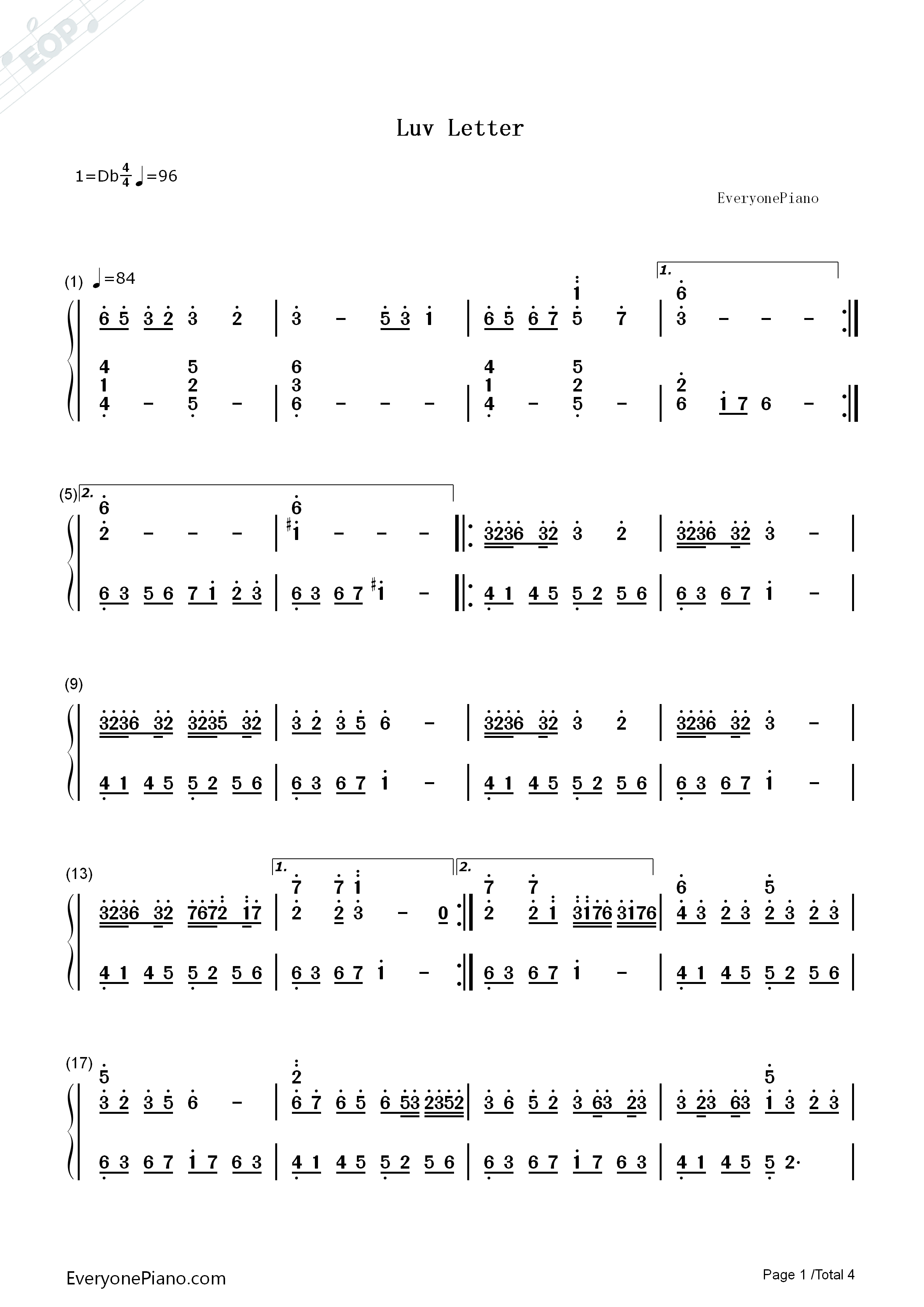 情书钢琴简谱_Okawari演唱