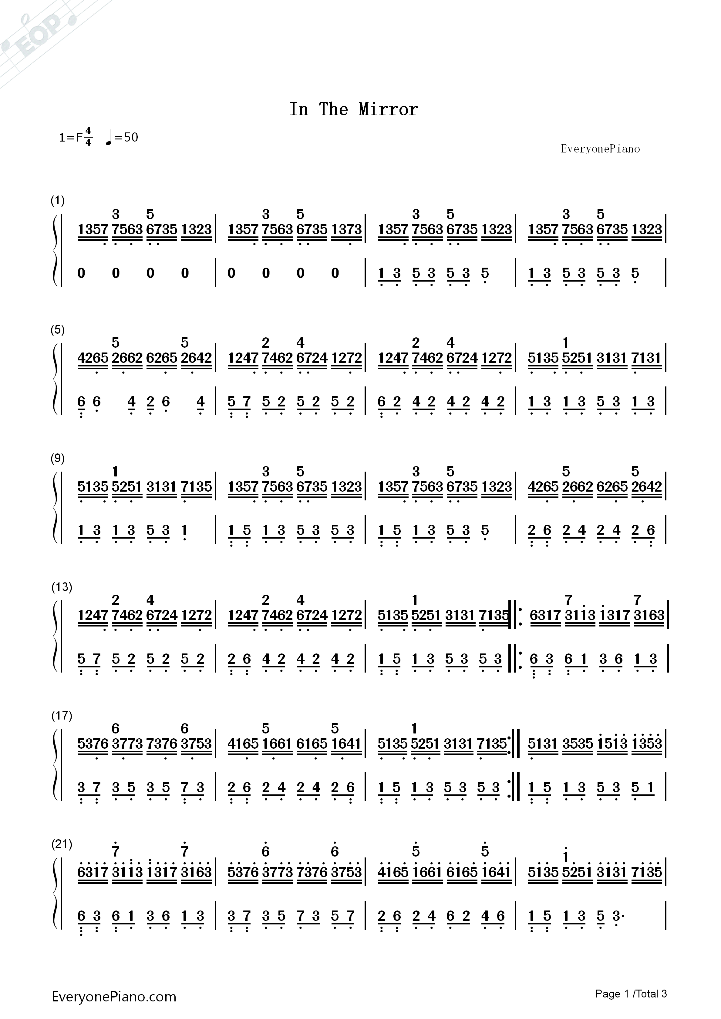 In_the_Mirror钢琴简谱_雅尼演唱