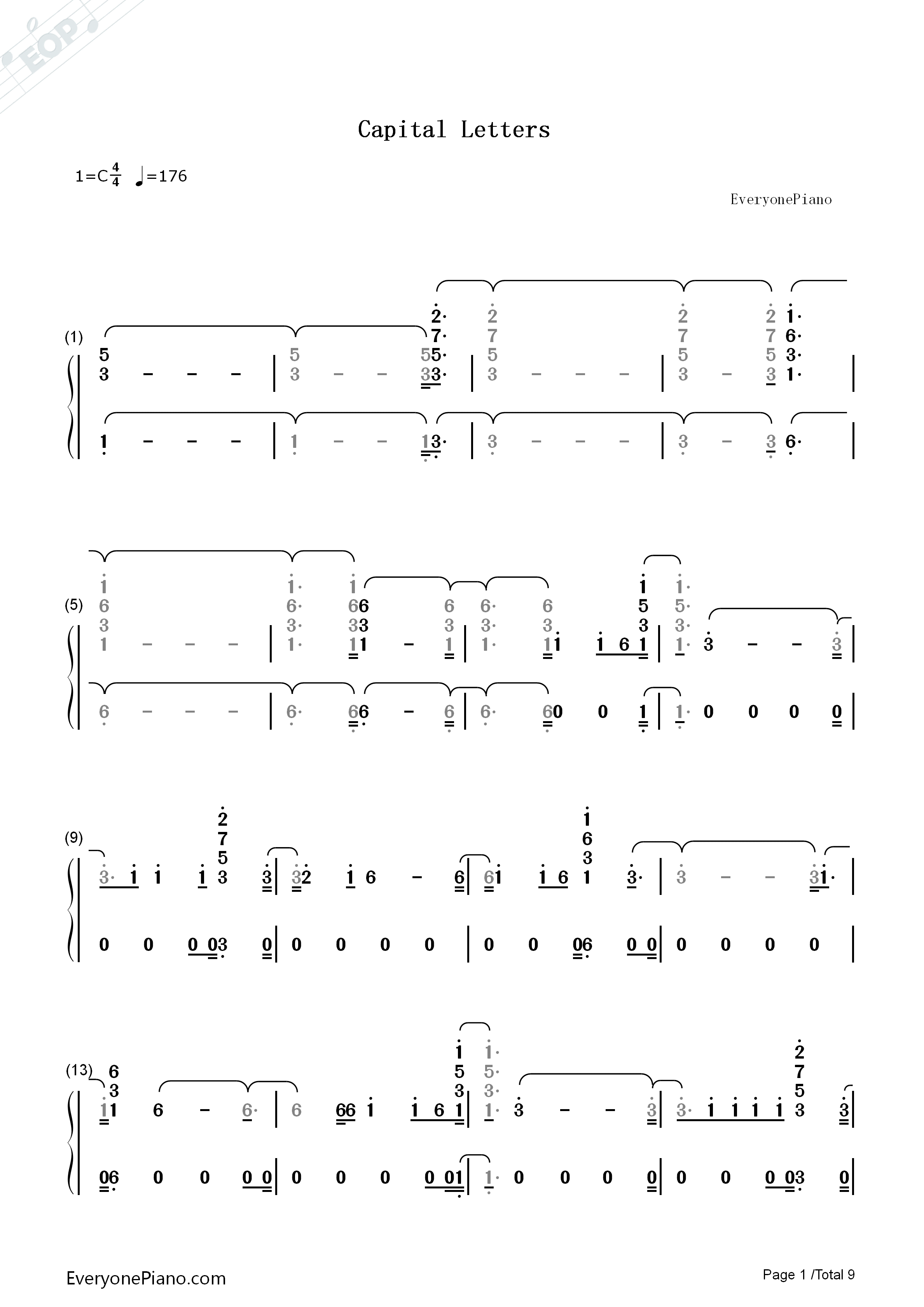 Capital_Letters钢琴简谱_Hailee_Steinfeld演唱