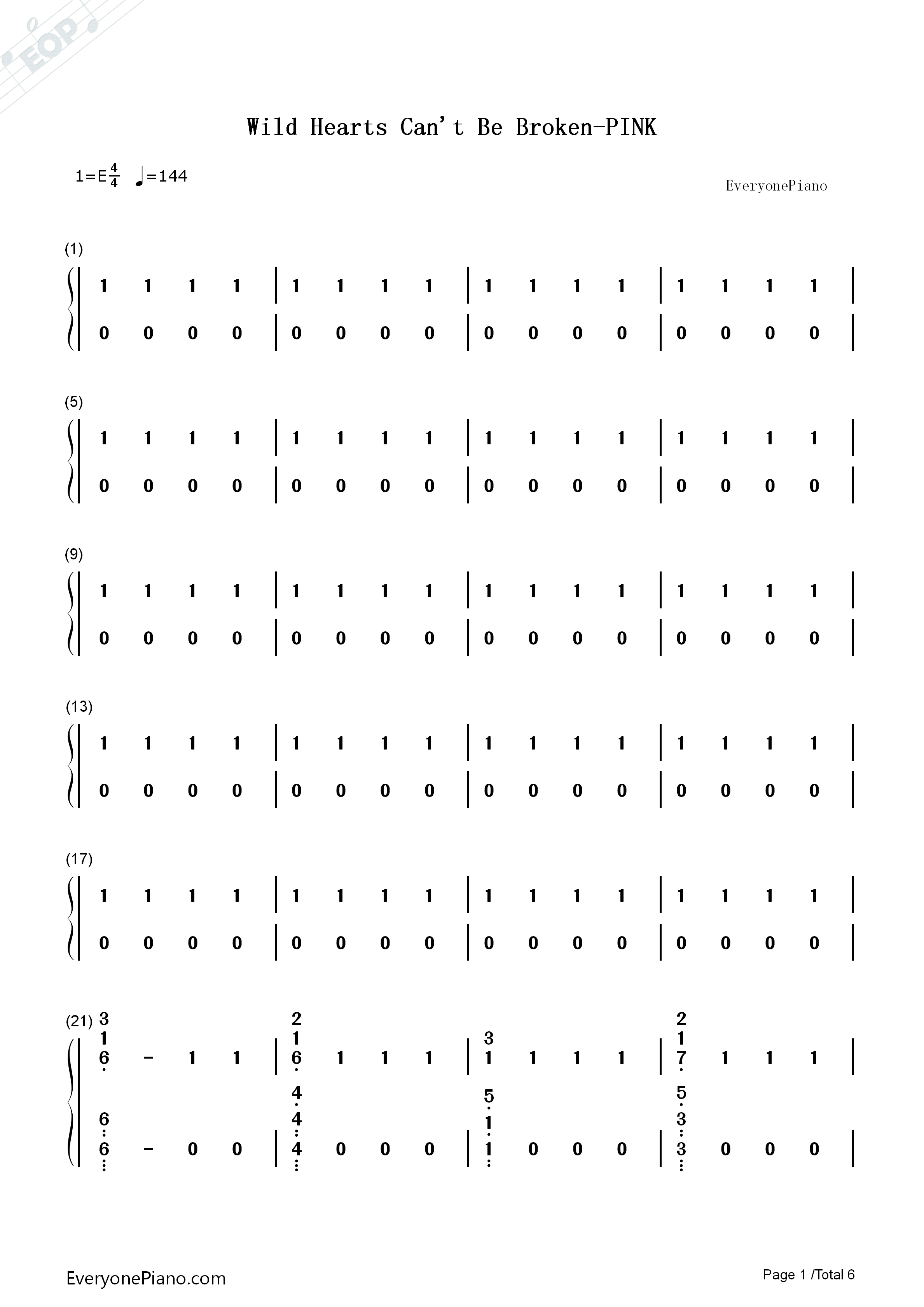 Wild_Hearts_Can't_Be_Broken钢琴简谱_Pink演唱