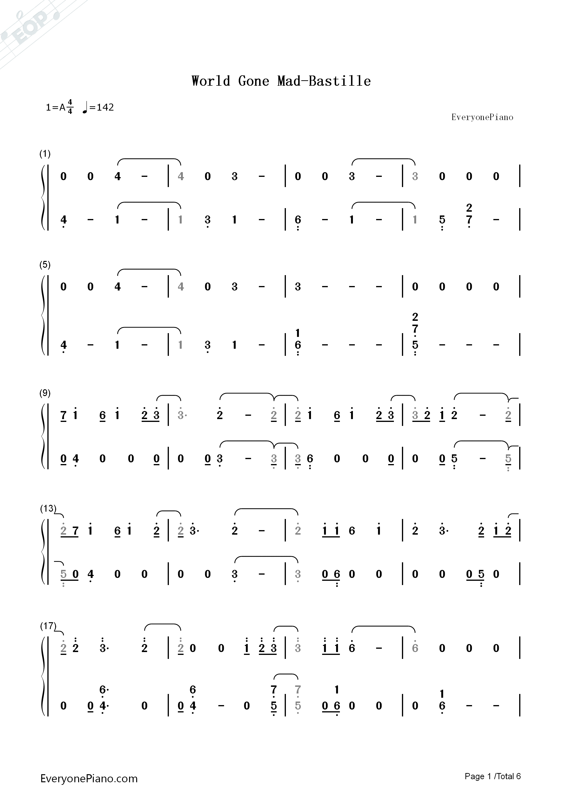 World_Gone_Mad钢琴简谱_Bastille演唱