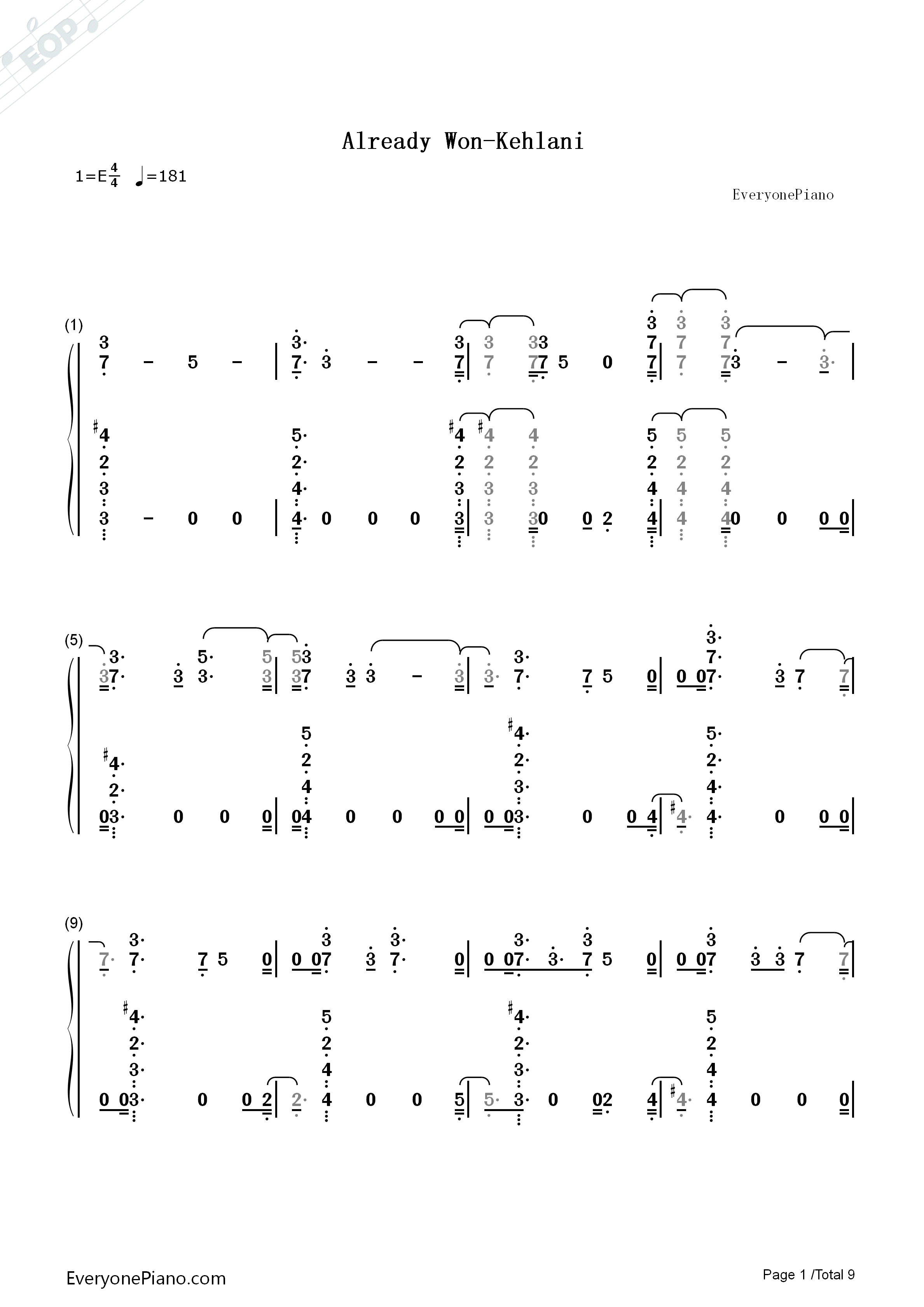 Already_Won钢琴简谱_Kehlani演唱