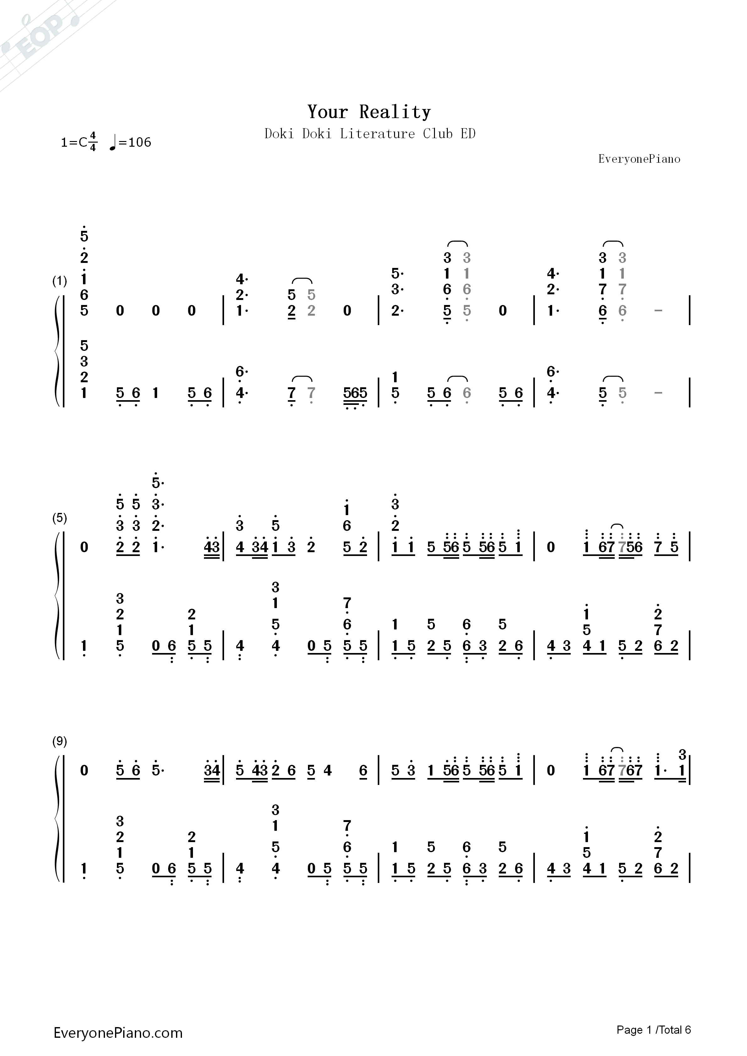 Your_Reality钢琴简谱_Jillian_Ashcraft演唱