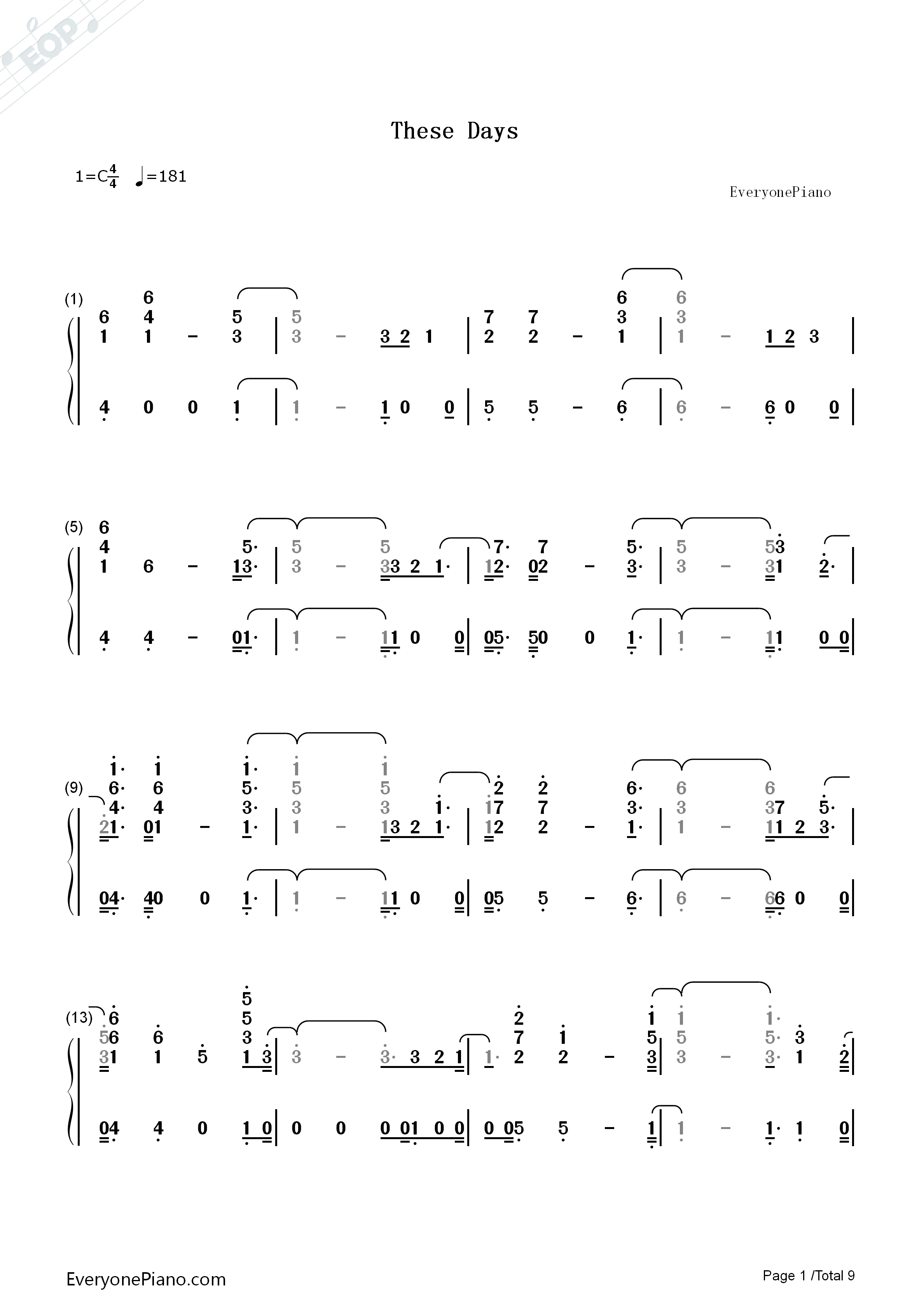 These_Days钢琴简谱_Rudimental演唱