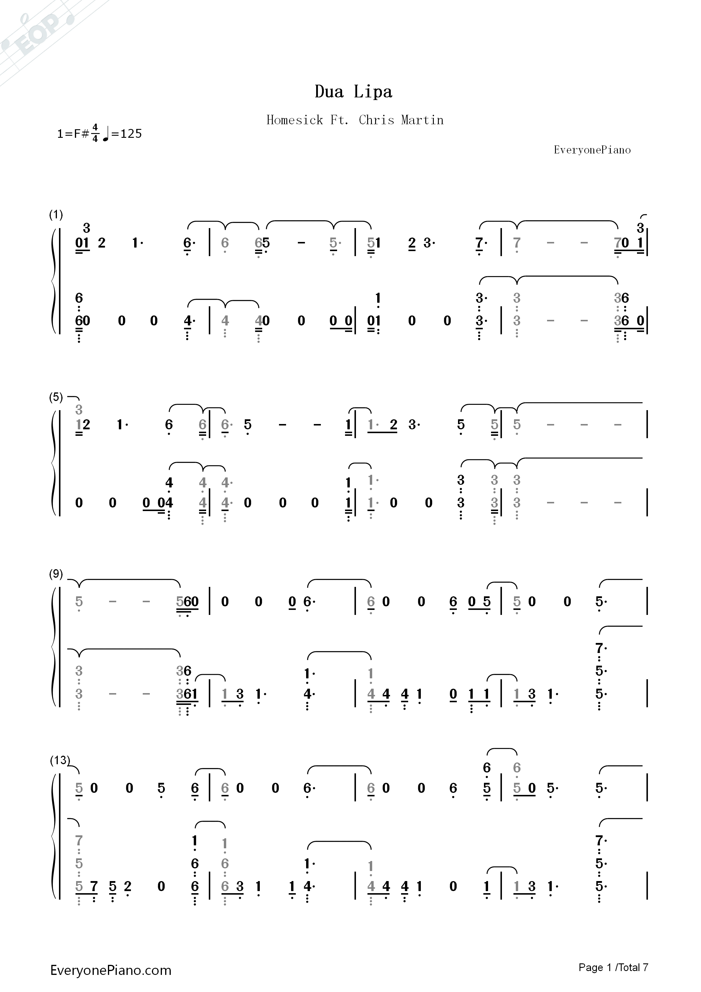 Homesick钢琴简谱_Dua_Lipa演唱