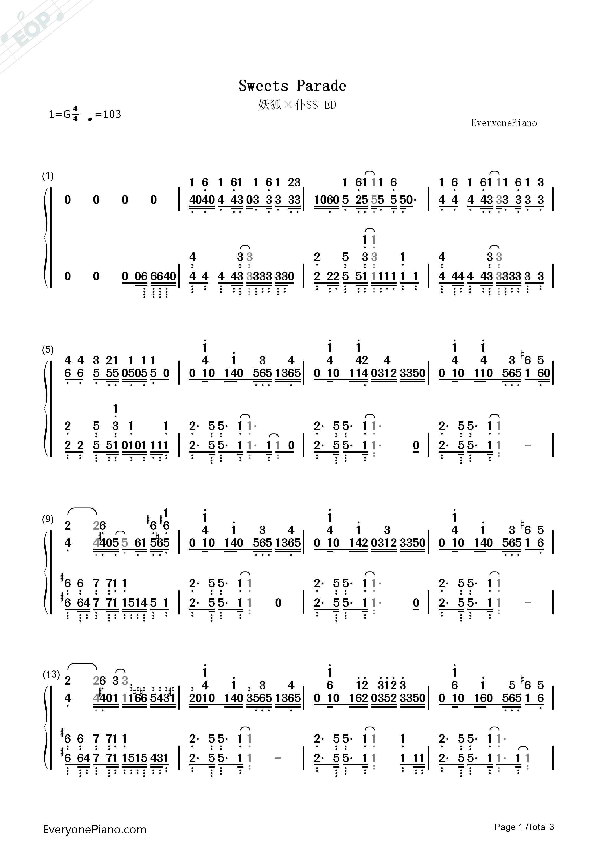 Sweets_Parade钢琴简谱_花泽香菜演唱