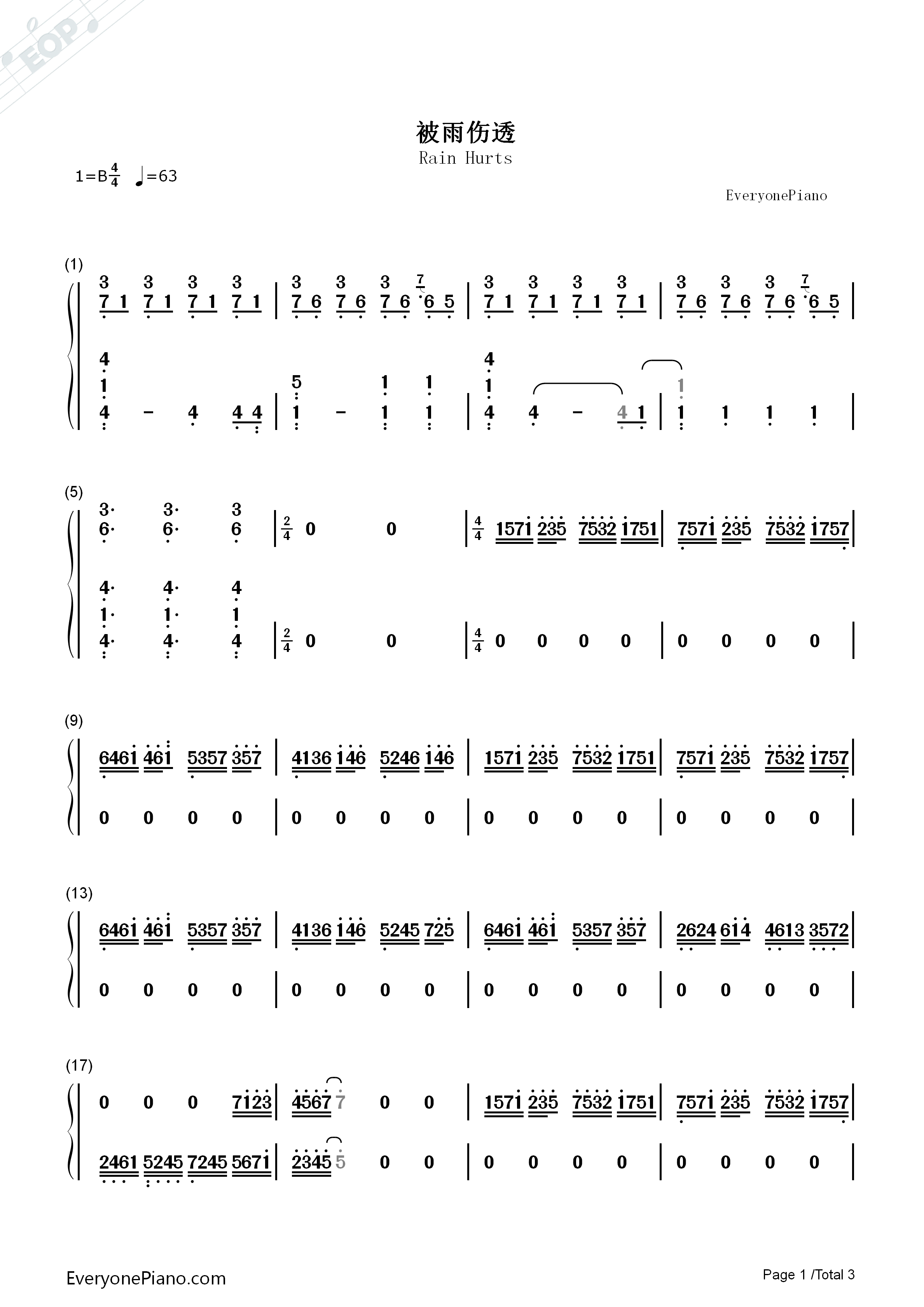 被雨伤透钢琴简谱_苏打绿演唱