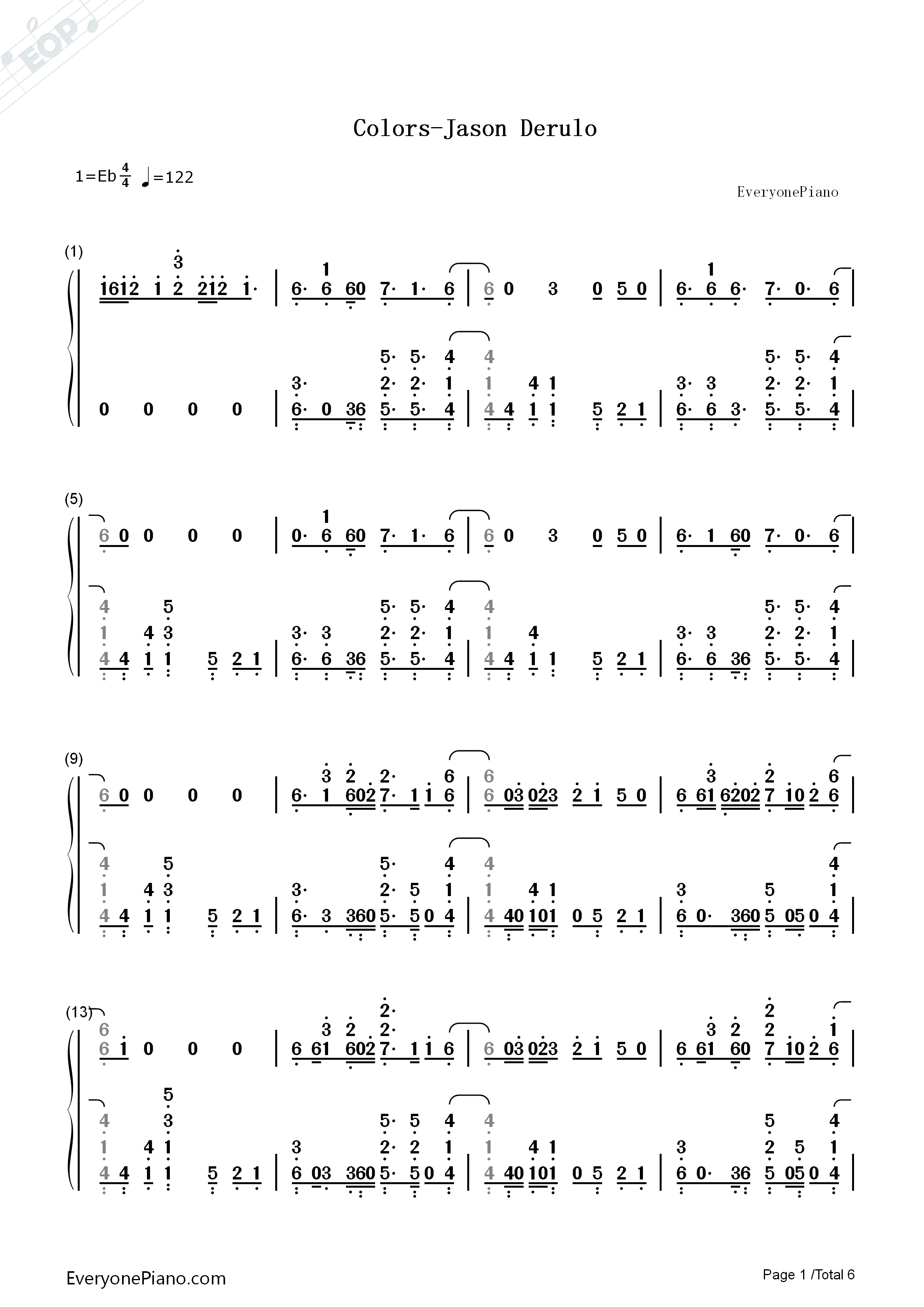 Colors钢琴简谱_Jason_Derulo演唱