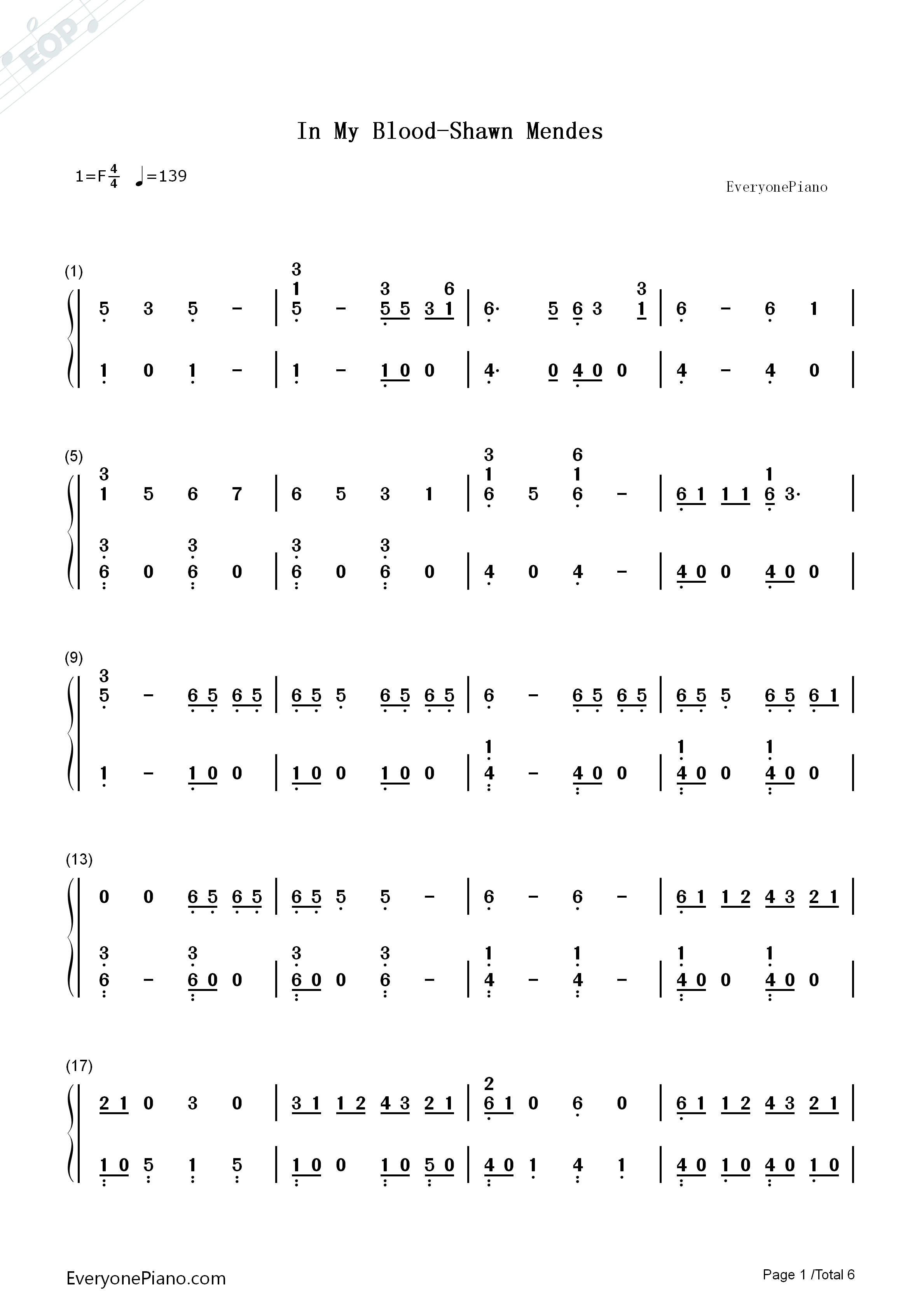 In_My_Blood钢琴简谱_Shawn_Mendes演唱