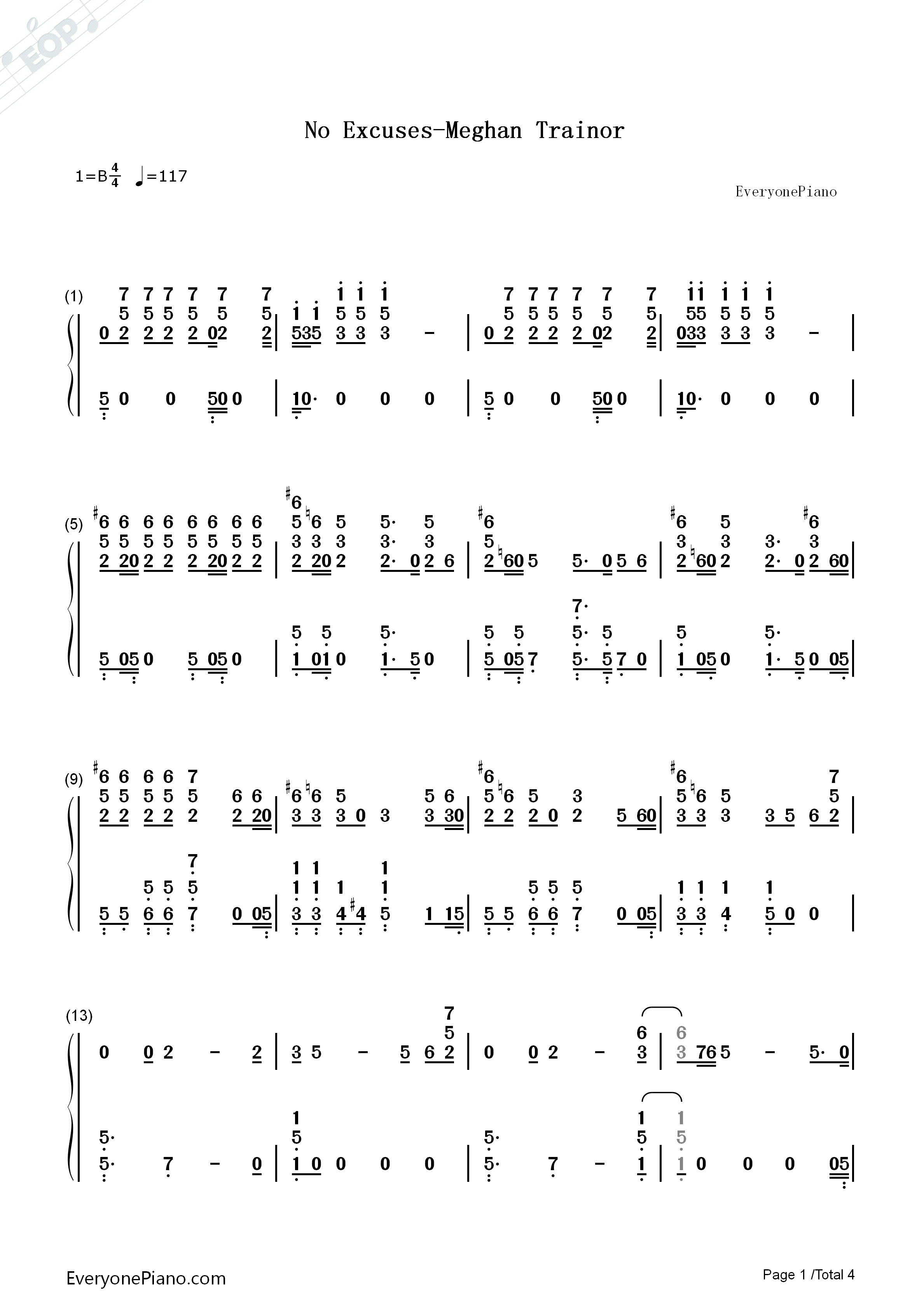 No_Excuses钢琴简谱_Meghan_Trainor演唱