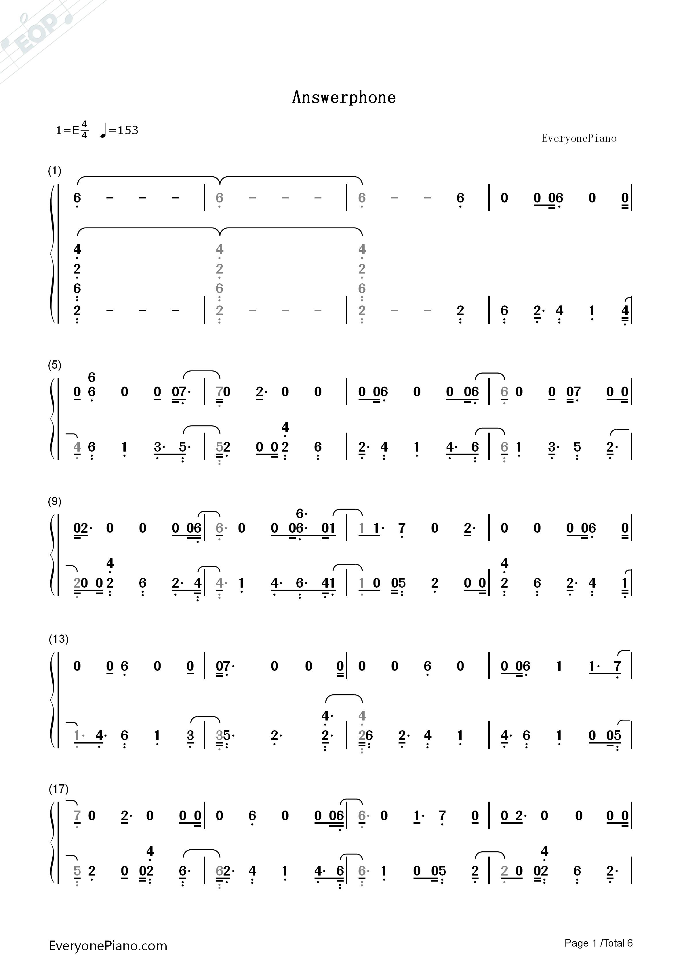 Answerphone钢琴简谱_Banx_&_Ranx_Ella_Eyre_Yxng_Bane演唱